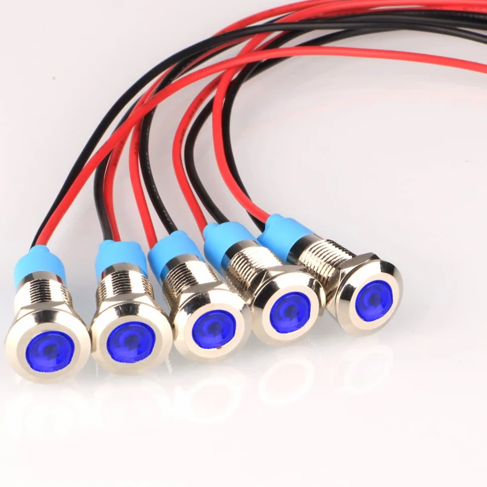 Gebildet 5 Sztuk 8mm AC/DC 12-24V Led Metalowy Wskaźnik Świetlny Wodoodporna Lampka Sygnalizacyjna Pilot Dash Kierunkowe Samochód Ciężarówka Łódź Z Przewodem (Niebieski)