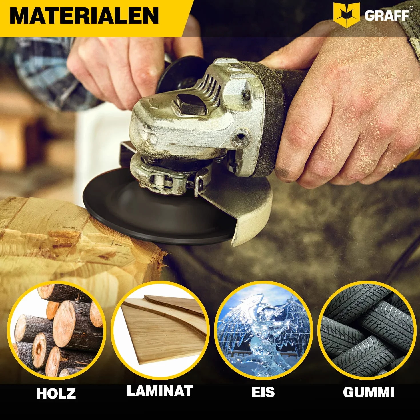 GRAFF Frez do drewna klasy premium, 115 mm, do rzeźbienia i szlifowania drewna, miękkiego drewna, twardego drewna – szlifierka do drewna do szlifierek kątowych i Flex – tarcza szlifierska do narzędzi