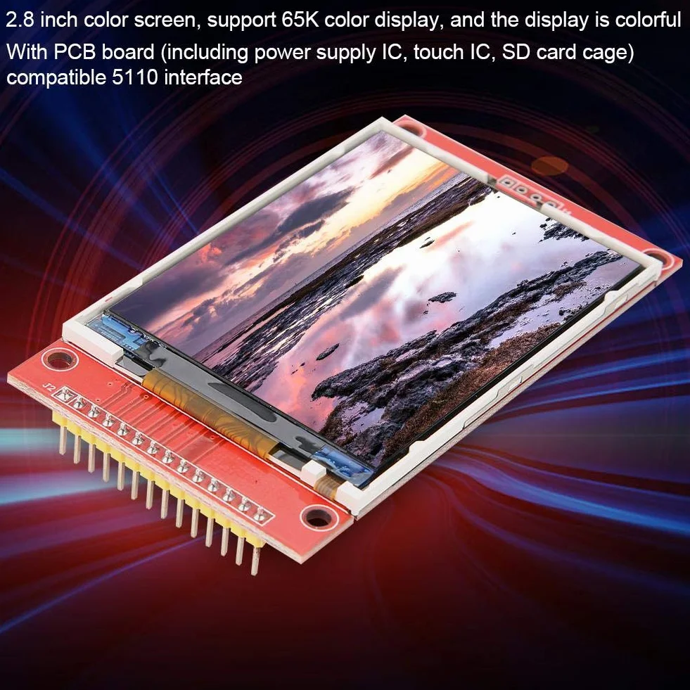 Moduł wyświetlacza LCD, wyświetlacz TFT LCD 7,1 cm Ili9341 Moduł 240 x 320 5 V / 3,3 V SPI Moduł wyświetlacza TFT LCD z klatką na kartę SD, moduł wyświetlacza LCD z płytką drukowaną