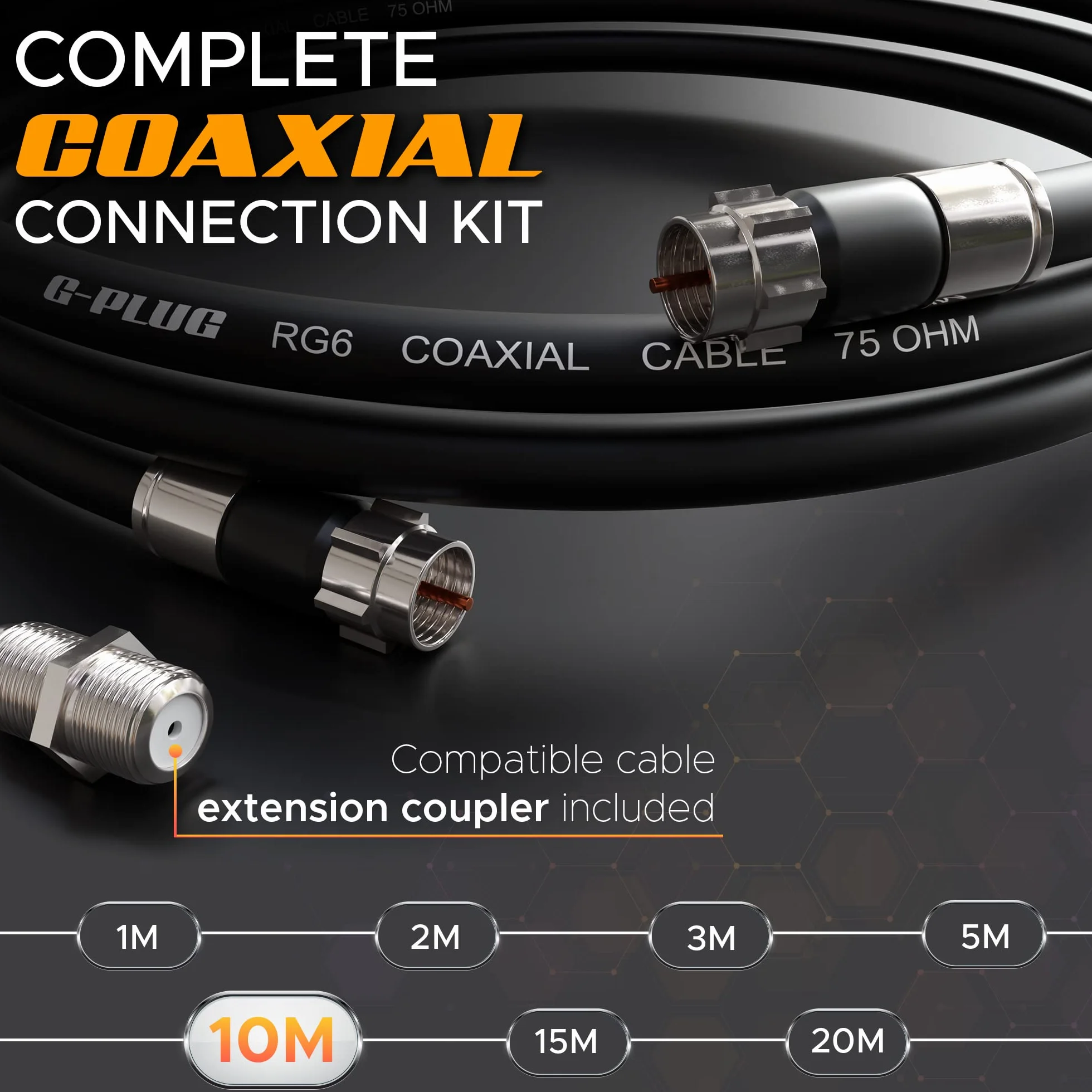 G-PLUG RG6 Zestaw kabli koncentrycznych 10 m antena satelitarna uszczelniony czarny