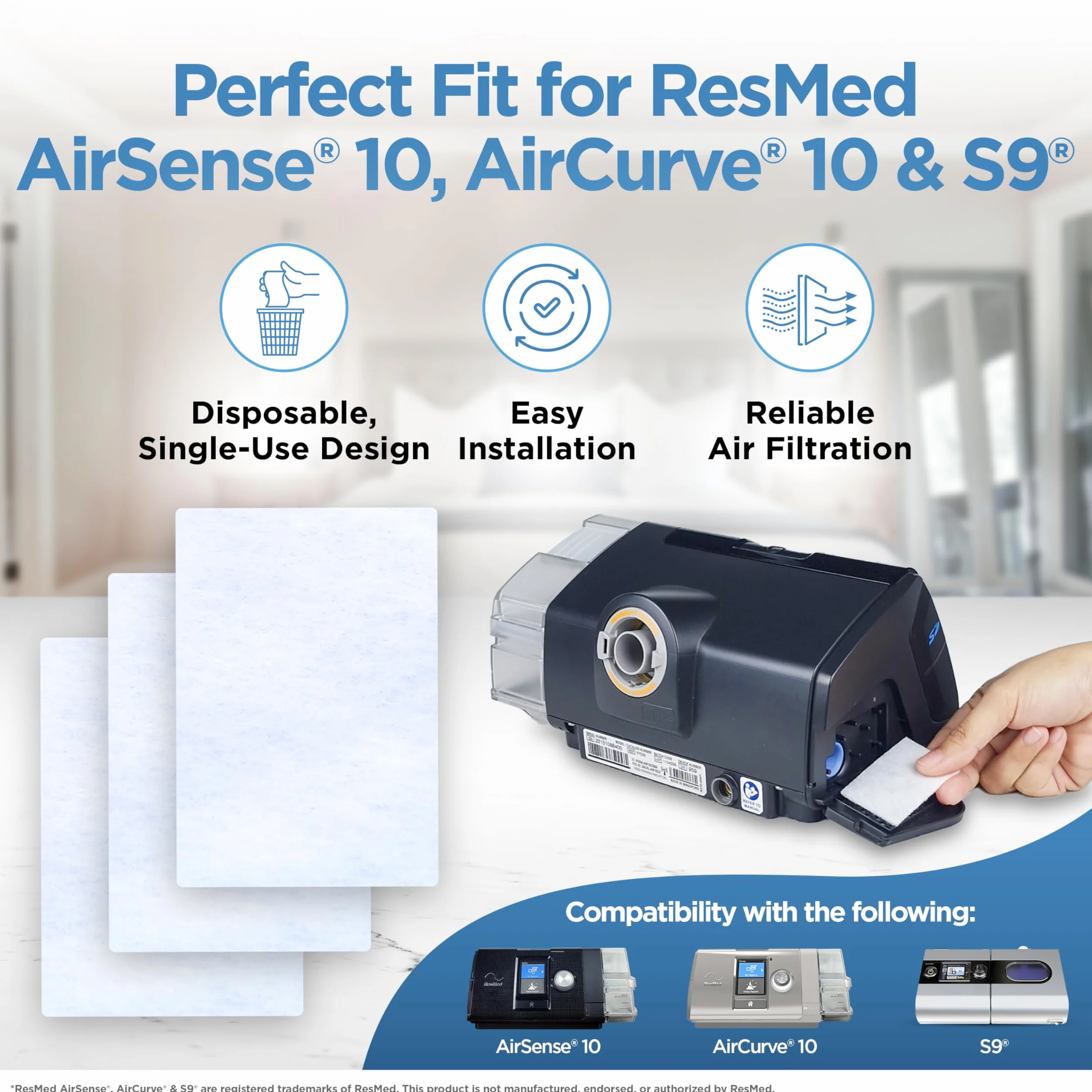 resplabs CPAP Filters - Compatible with The ResMed AirSense 10 Machine - 60 Filter Pack