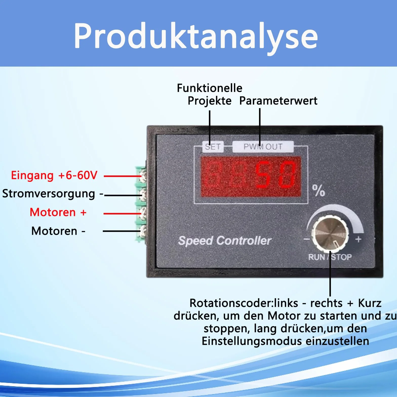PWM regulator prędkości obrotowej silnika, 6-60 V 30 A DC, regulator prędkości obrotowej silnika z numeryczną diodą LED, regulowana prędkość, bezstopniowy regulator, pokrętło silnika