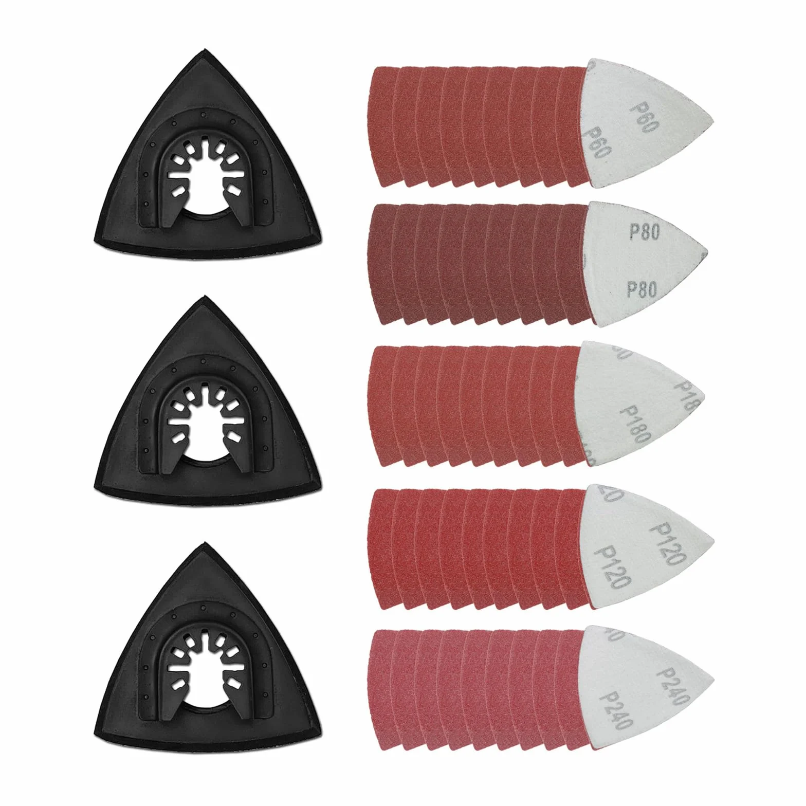 53 sztuki wielofunkcyjnych nakładek szlifierskich, płyta szlifierska 80 mm, drobna płyta szlifierska multimaster, trójkątna płyta szlifierska z 60/80/120/180/240, papier ścierny do szlifierki delta