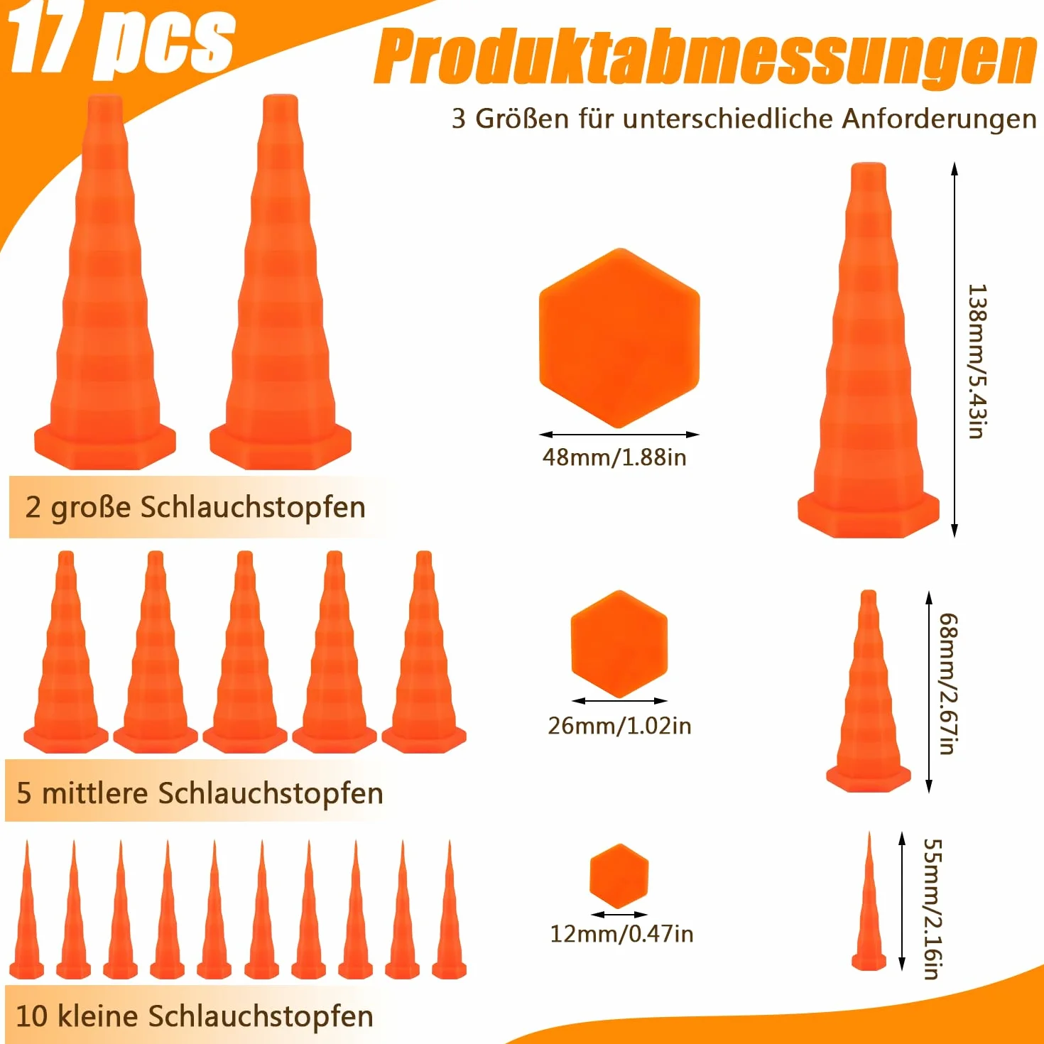Korki hydrauliczne do węża hydraulicznego, 3 rozmiary, 17 szt., gumowe zatyczki stożkowe, hydrauliczne, uniwersalne, zatyczki gumowe, korki hydrauliczne do rurociągów, rur olejowych, przewodów