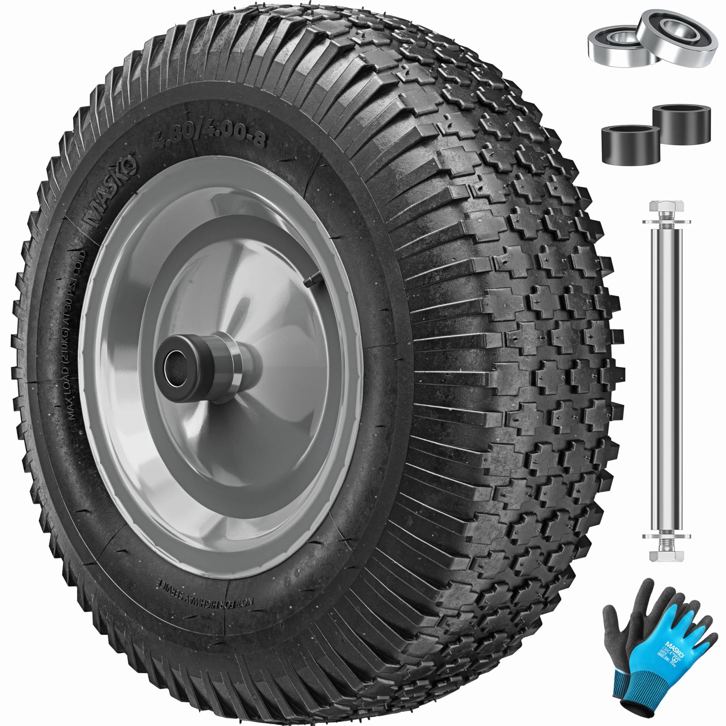 MASKO® Koło do taczki, ogumienie pneumatyczne, 250 kg, koło zapasowe, opony pneumatyczne, taczka ogrodowa 40 cm / 15,6", bardzo szerokie, 9,5 cm, koło pneumatyczne, odporne na przebicie opony z felgą