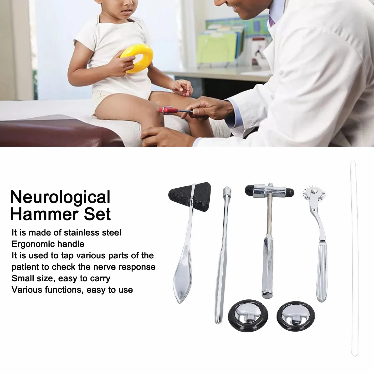 Młotek Odruchowy Neurologiczny 5 Sztuk Zestaw Młotków Neurologicznych Wielofunkcyjny Przenośny Młotek Odruchowy ze Stali Nierdzewnej do Egzaminu Układu Nerwowego