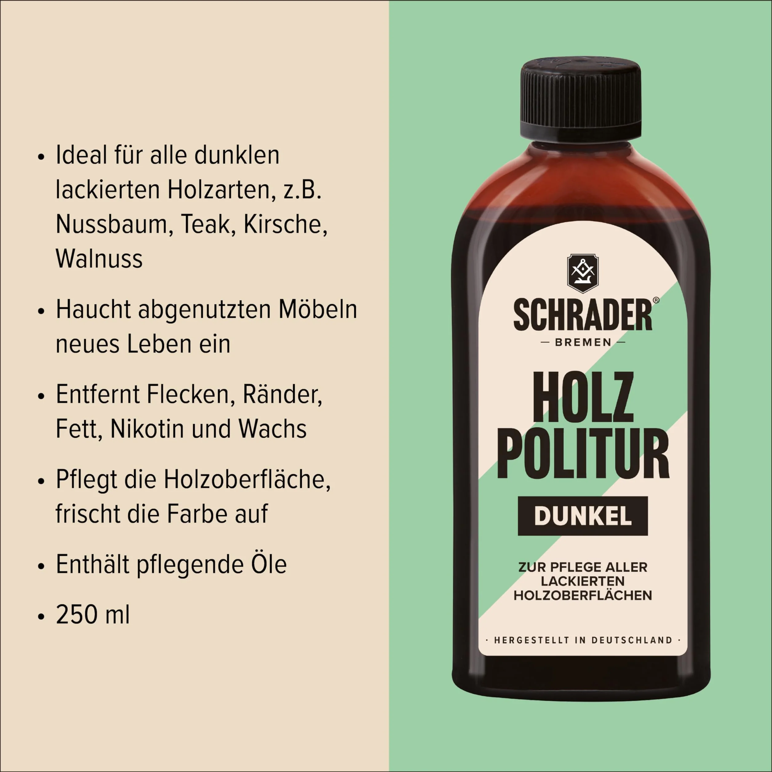 SCHRADER politura do drewna ciemna 250 ml ze ściereczką do polerowania Made in Germany