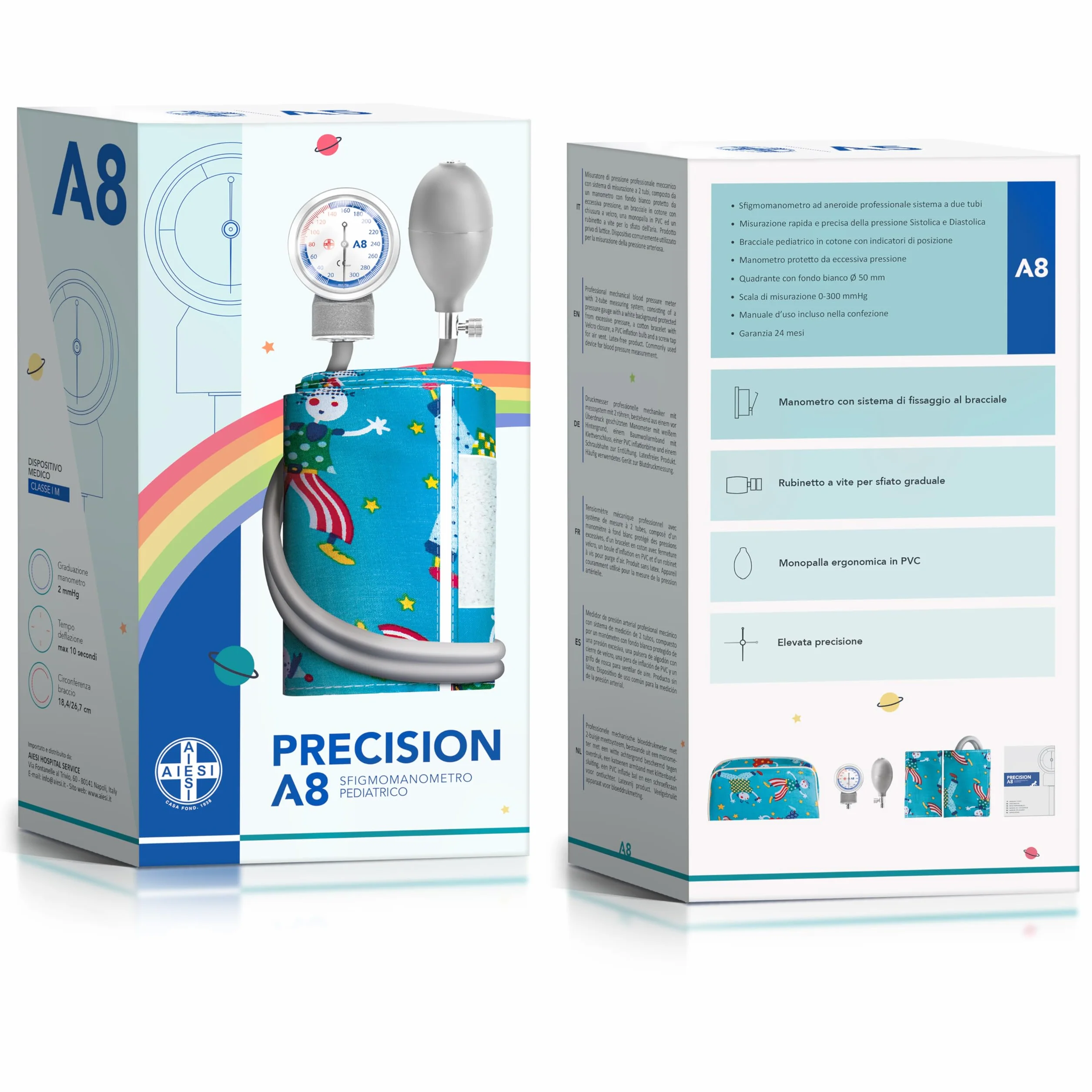 AIESI® Ciśnieniomierz Profesjonalny Pediatryczny aneroid klasyczny model dla dzieci PRECISION A8, 24 miesiące Gwarancji