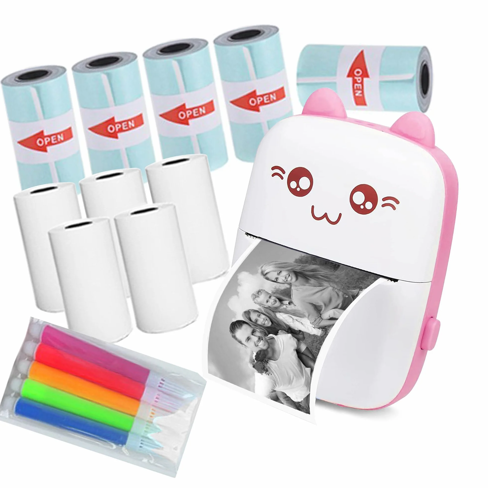 WANGCL Termiczna drukarka etykiet z ładowaniem USB, przenośna, bezprzewodowa drukarka fotograficzna Bluetooth, kompatybilna z systemem Android lub iOS, z 1 rolką papieru termicznego (różowa)