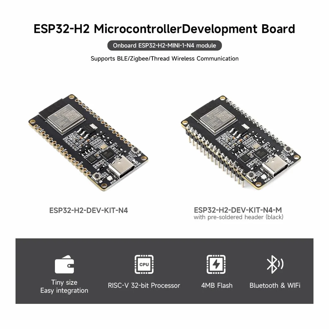 Waveshare ESP32-H2 Microcontroller, 96MHz Processor, ESP32-H2-MINI-1-N4 Module, Built In 4MB Flash, Supports BLE/Zigbee/Thread Wireless Communication