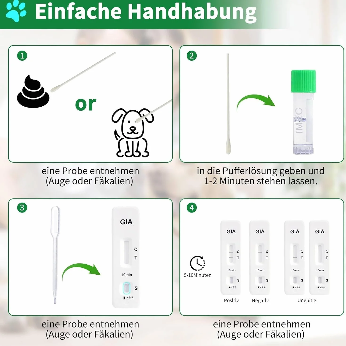 5 x Giardien szybki test dla psów i kotów, test Giardii, jakościowy test Giardia