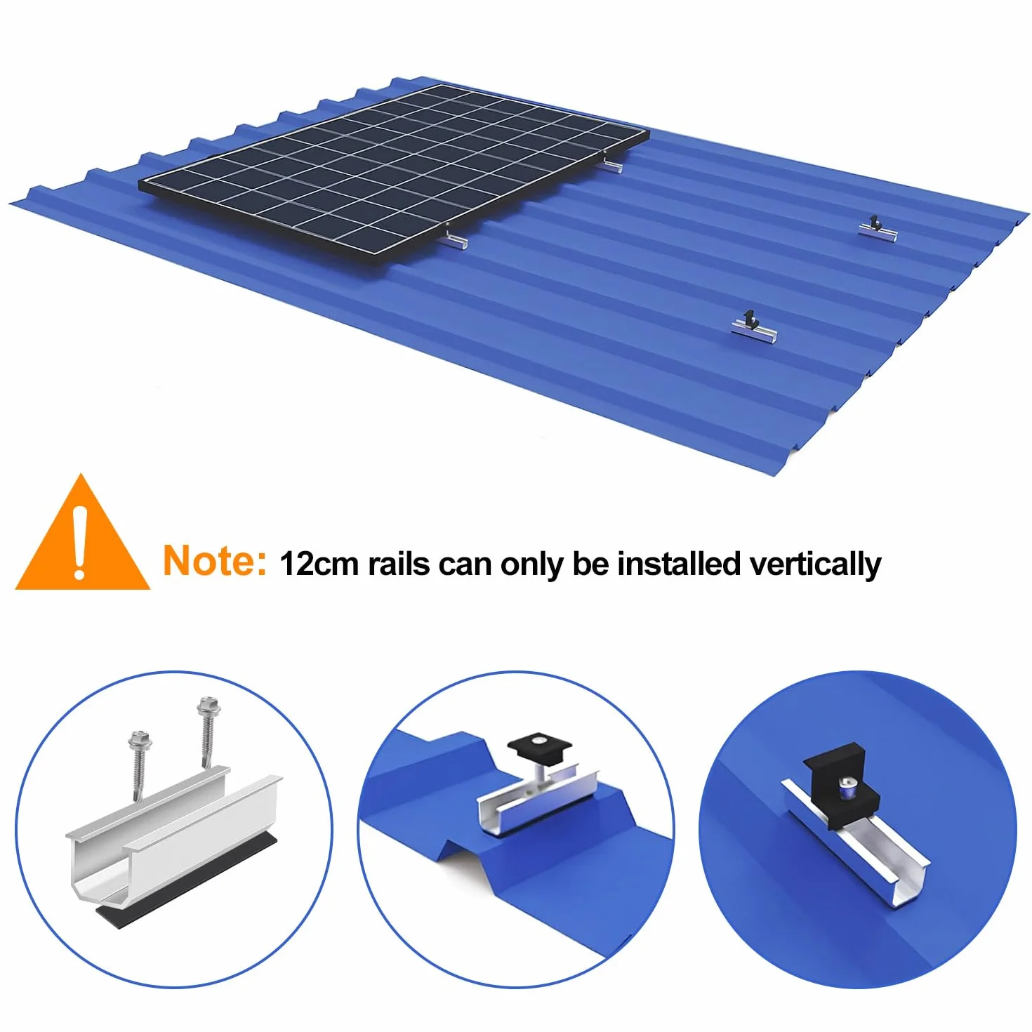 Zestaw wsporników modułu solarnego (12 cm) i akcesoria, czarne, anodowane (30-35 mm), regulowany uchwyt do wspornika paneli słonecznych, modułów solarnych, wsporników solarnych, szyny