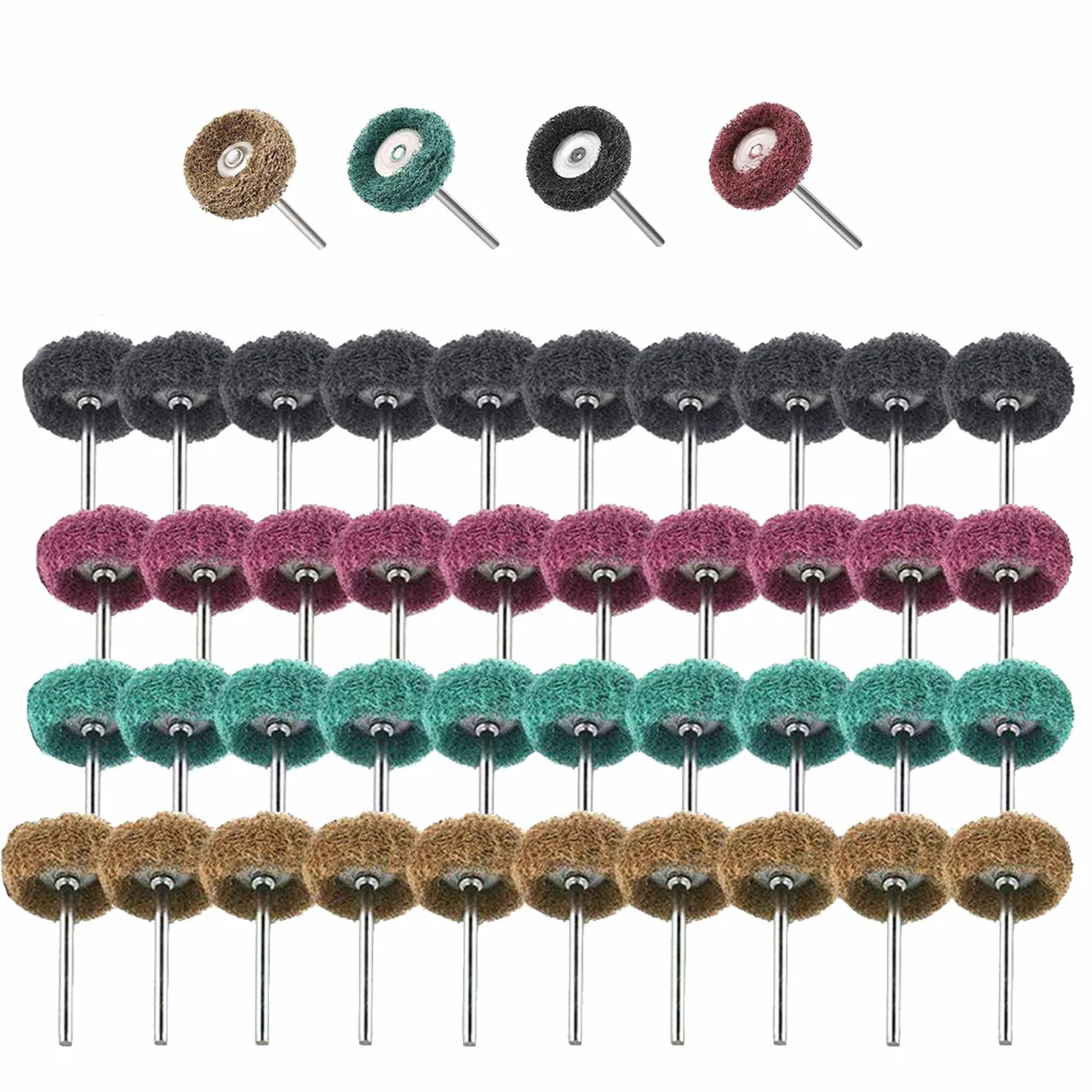 40 sztuk ściernych kół, 1" (25 mm) ścierne tarcze polerskie zestaw do ściernych narzędzi obrotowych Dremel - 1/8" (3 mm) trzpień