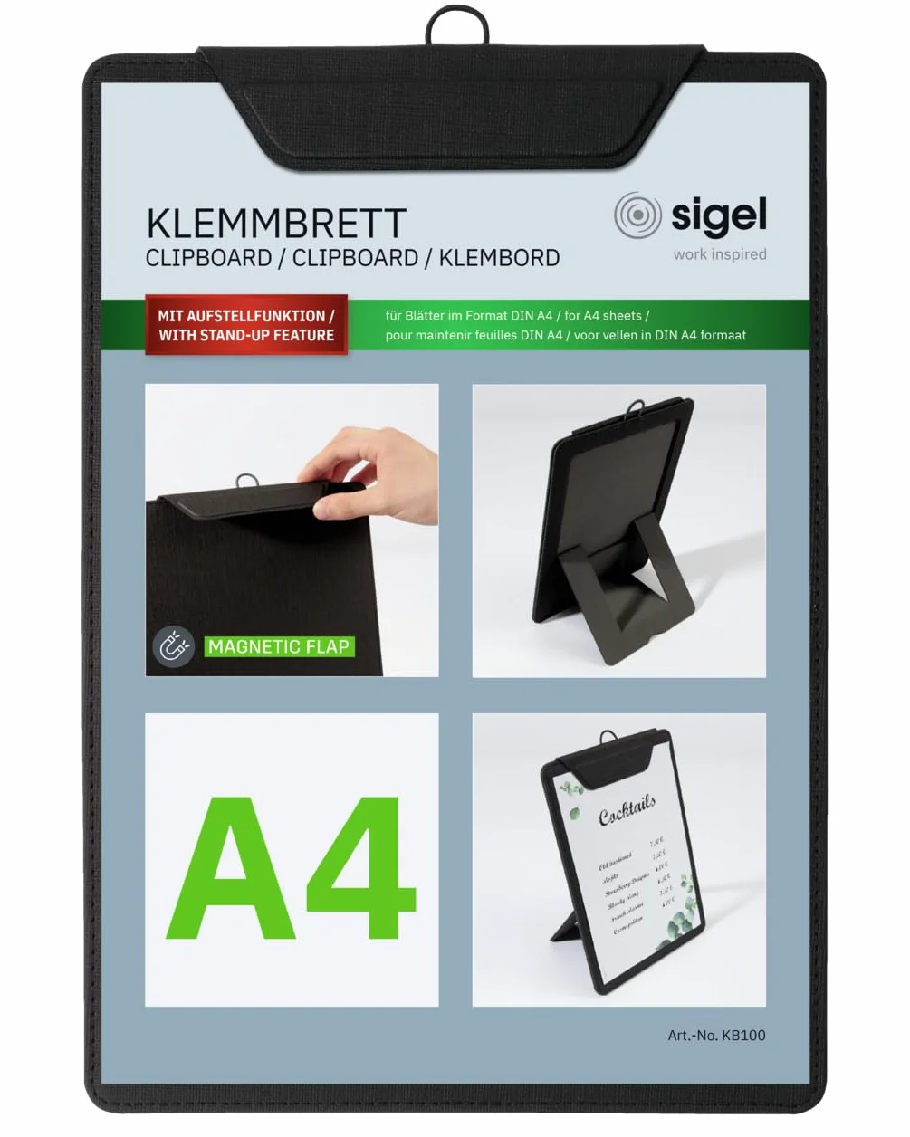 SIGEL KB100 deska zaciskowa A4 czarna z podstawką