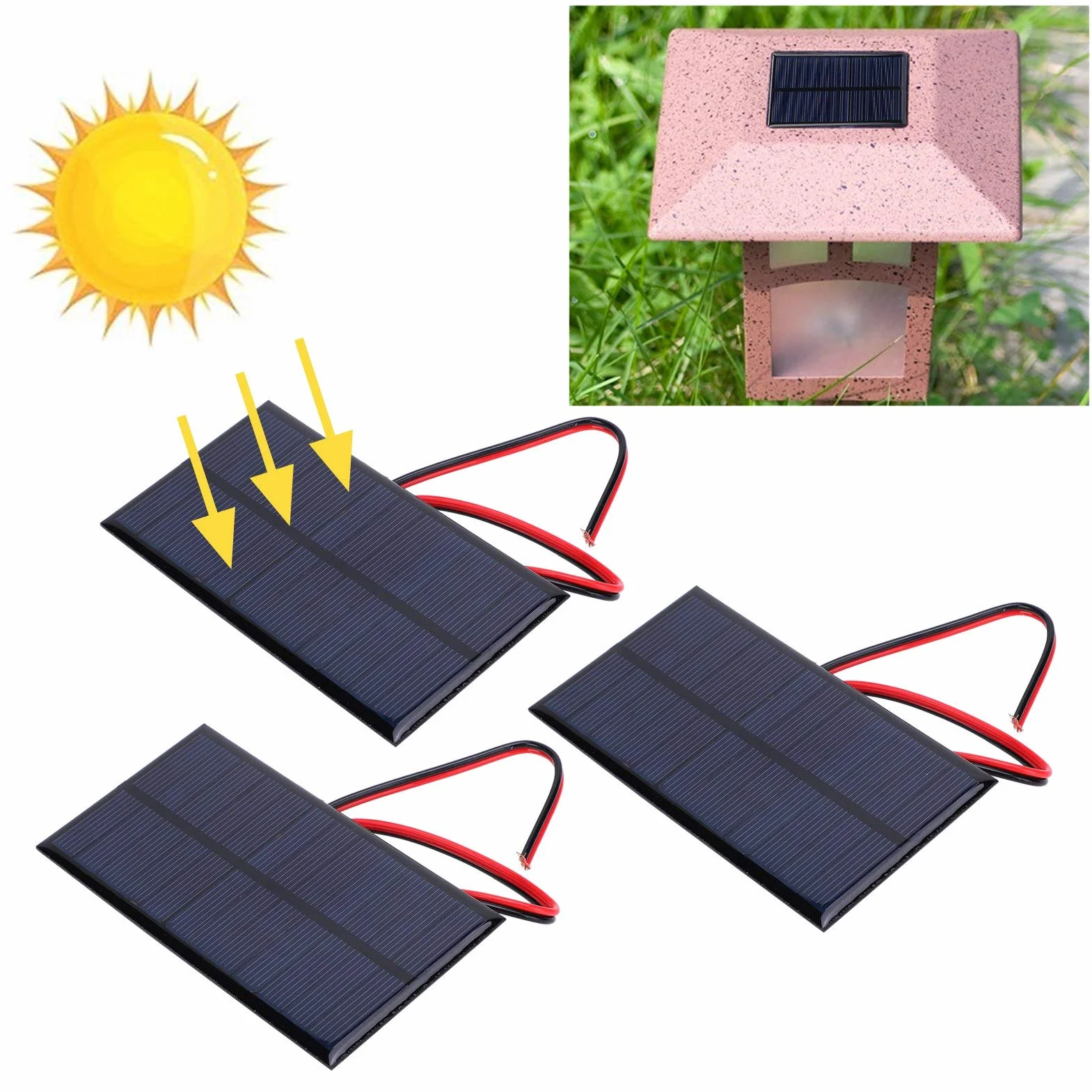Eujgoov 3 Szt. Panel Słoneczny DC 6V 1W Moduł Polikrystalicznego Ogniwa Słonecznego Mikro Panel Słoneczny do ładowarki Baterii Słonecznych