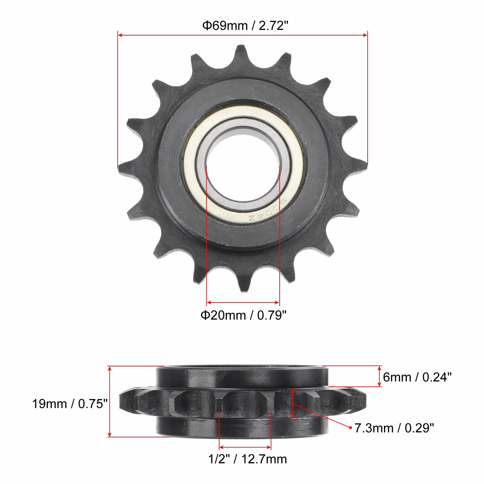 sourcing map Zębnik koło łańcuchowe 16 zębów stal węglowa C45 z łożyskami wkładowymi ISO 08B 20 mm 1/2" odstęp