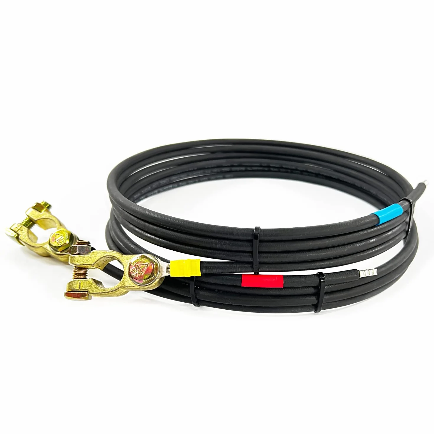 1 para solarnych regulatorów ładowania akumulatora, kabel połączeniowy 2 m 6 mm², miedź z masywnymi zaciskami do akumulatora samochodowego, akumulator słoneczny, LiFePO4, litowy, solarny regulator ładowania Made in Germany (kabel czarny/czarny)