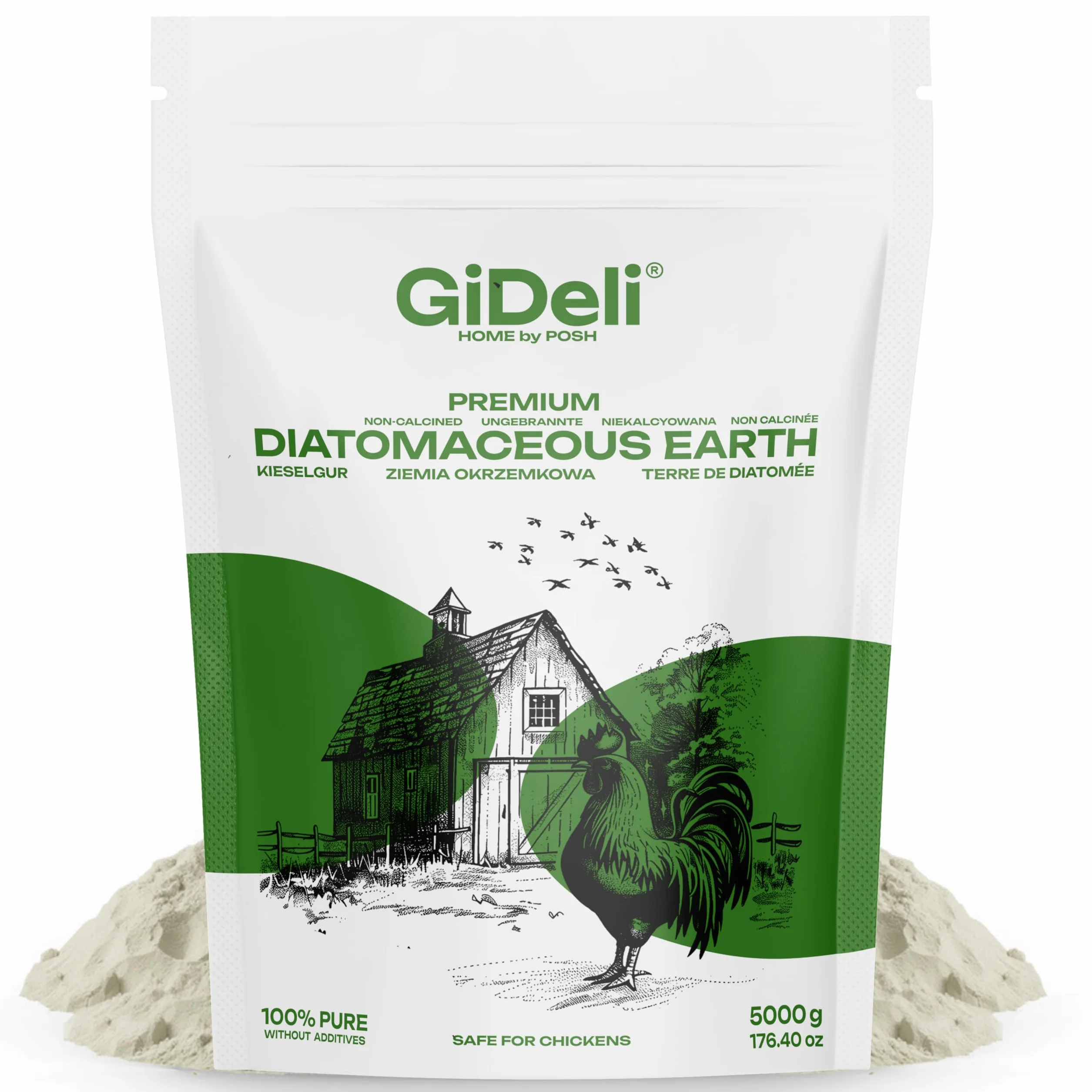 GiDeli Ziemia okrzemkowa dla kur ściółka ziemia okrzemkowa w proszku, czysta niekalcynowana przeciwko czerwonym roztoczom, 5 kg doypack