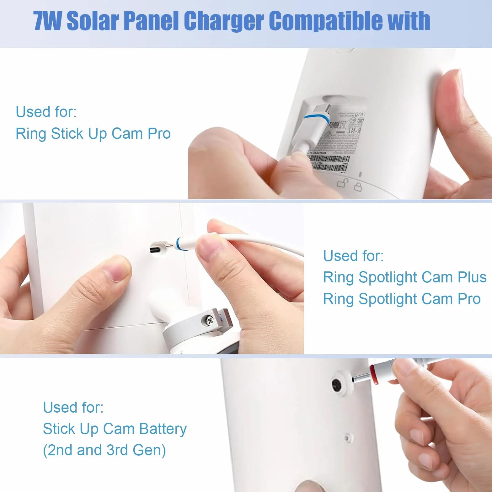 Panel słoneczny 7W do Ring Stick Up Cam 2/3 gen. Pro Spotlight Cam Plus Pro IP66 USB-C