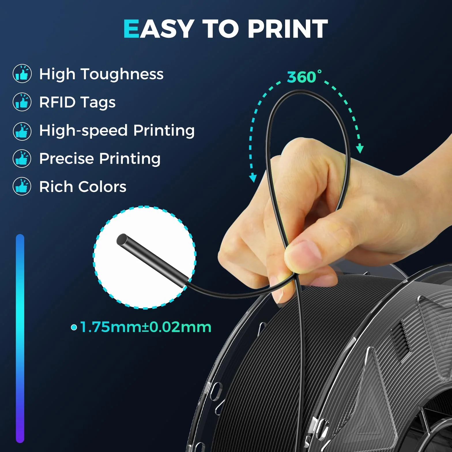 Creality PLA Hyper PLA filament 1 kg czarny 30-600 mm/s do drukarki 3D