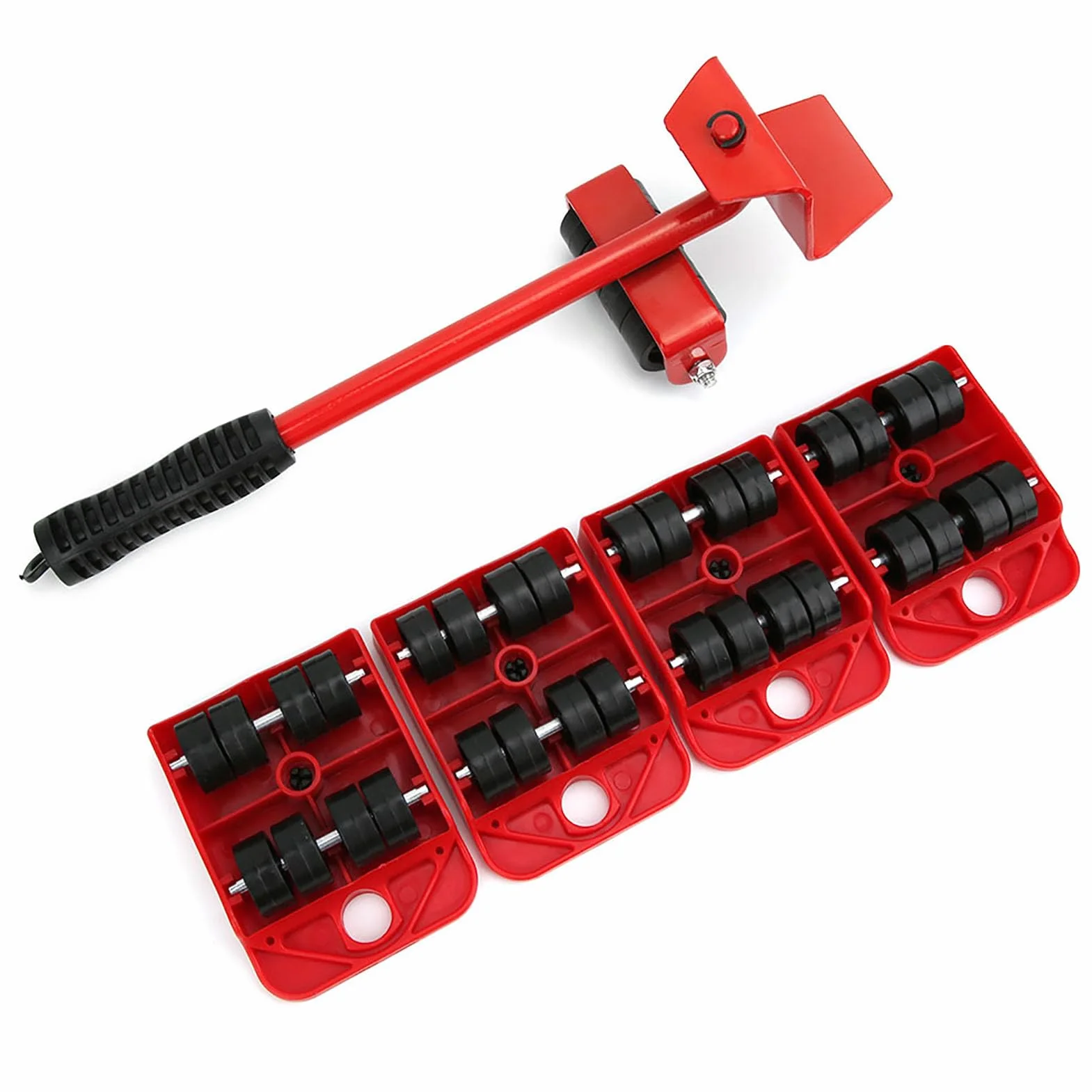 Przenośnik do Mebli o Dużej Wytrzymałości, 4 Rolki, Cicha Praca, Ergonomiczny Uchwyt, Lekki i Przenośny, 1,2 Kg, Czerwony łom, Czerwony Panel, Wózek Meblowy z 5 Kółkami
