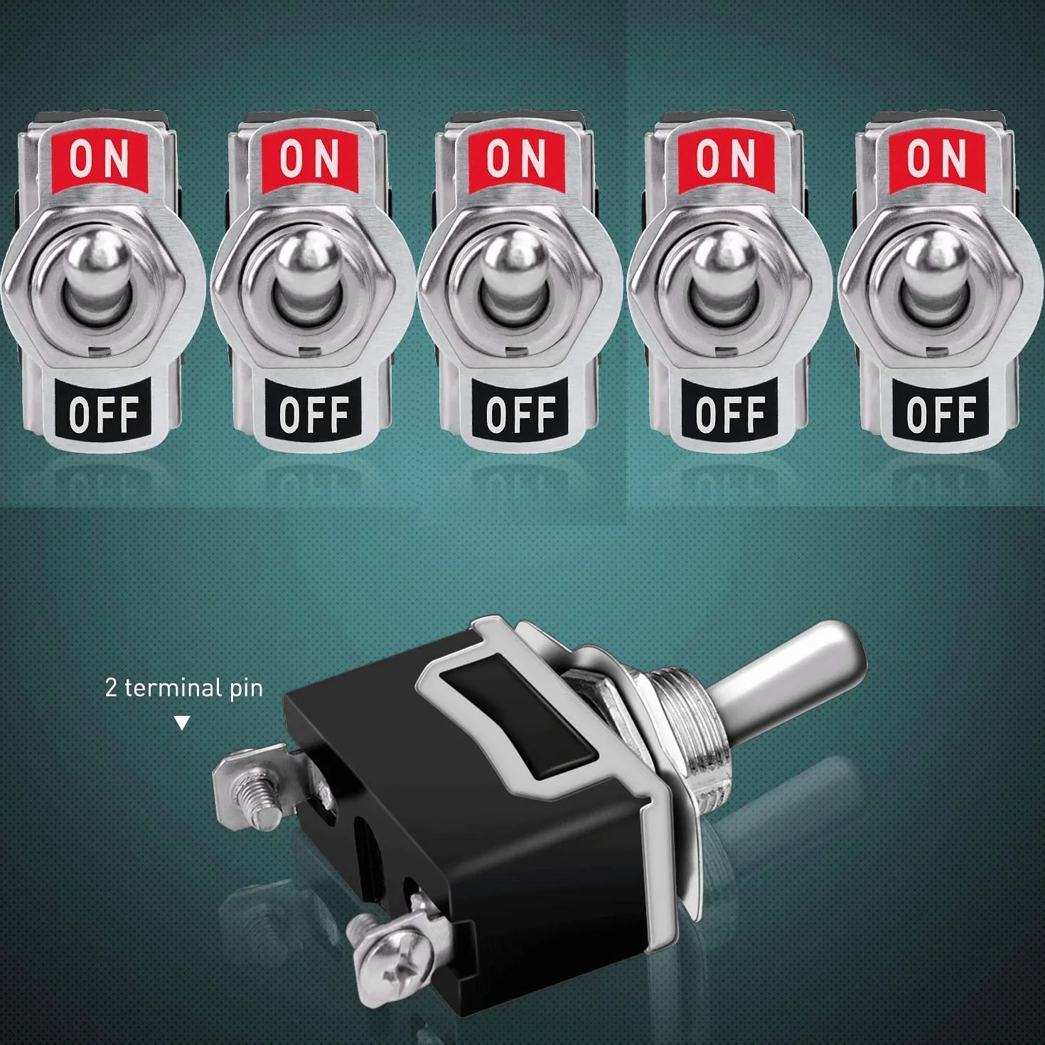 GUUZI Przełącznik Kołyskowy Heavy Duty 12V-48V/10A 220V-230V/6A SPST 2Pin Metalowy z Czerwoną Osłoną