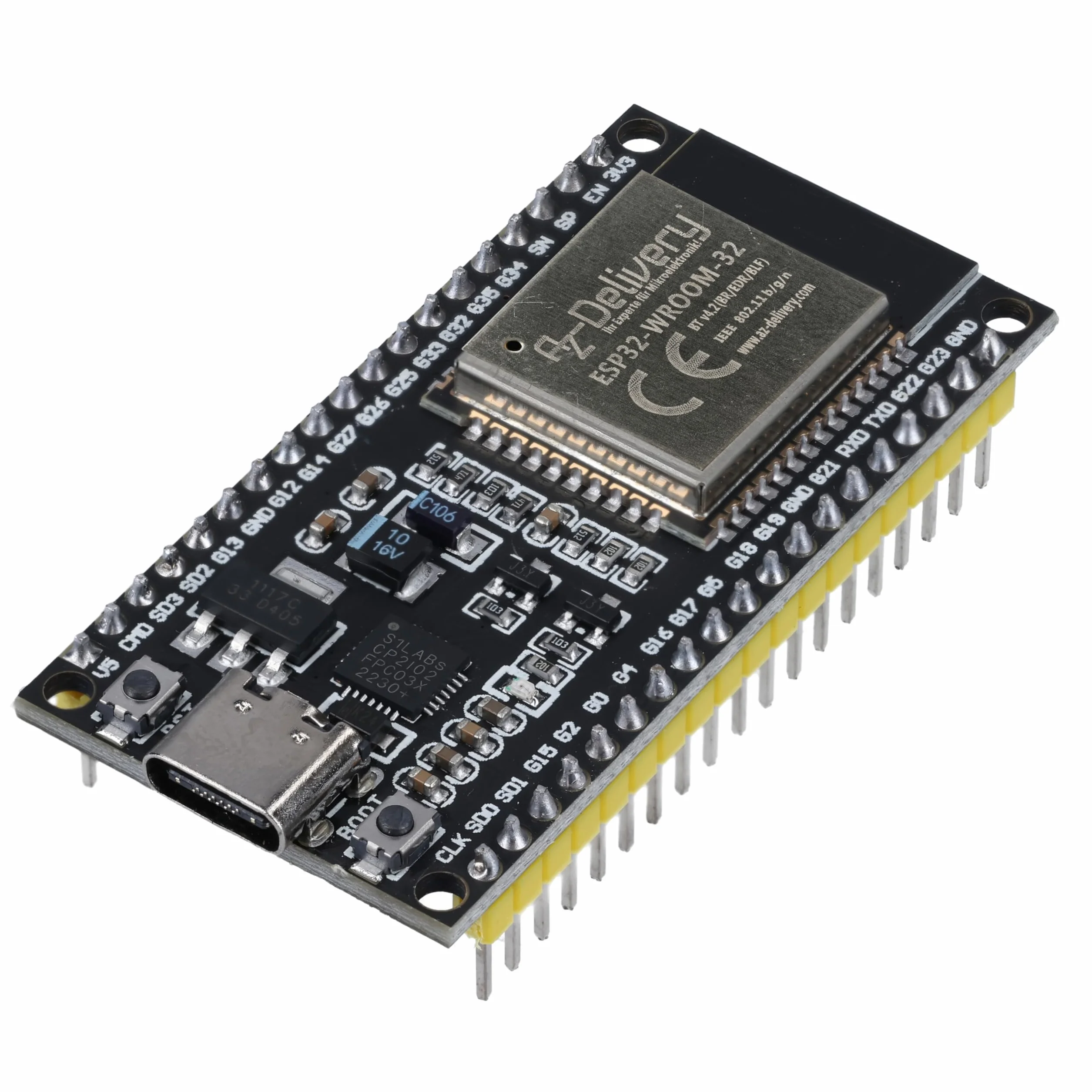 AZDelivery ESP32 NodeMCU Zestaw C Dev WLAN Moduł z CP2102 USB-C ESP32 WROOM 32 Arduino