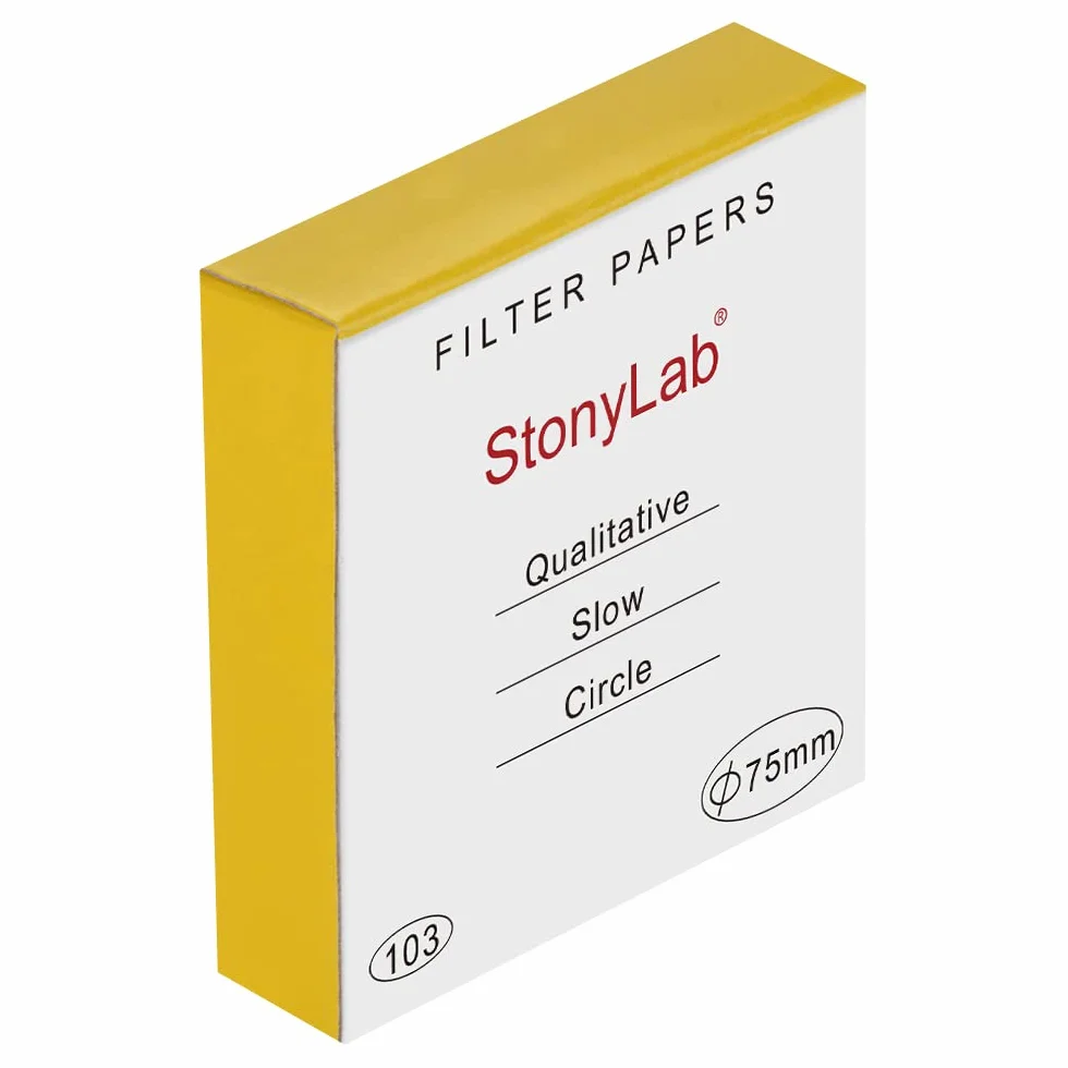 stonylab Wysokiej jakości papier filtracyjny, 100 opakowań, powolny przepływ, celuloza, papier filtracyjny, okręgi z 10 mikronów zatrzymujących cząstki, średnica 74 mm
