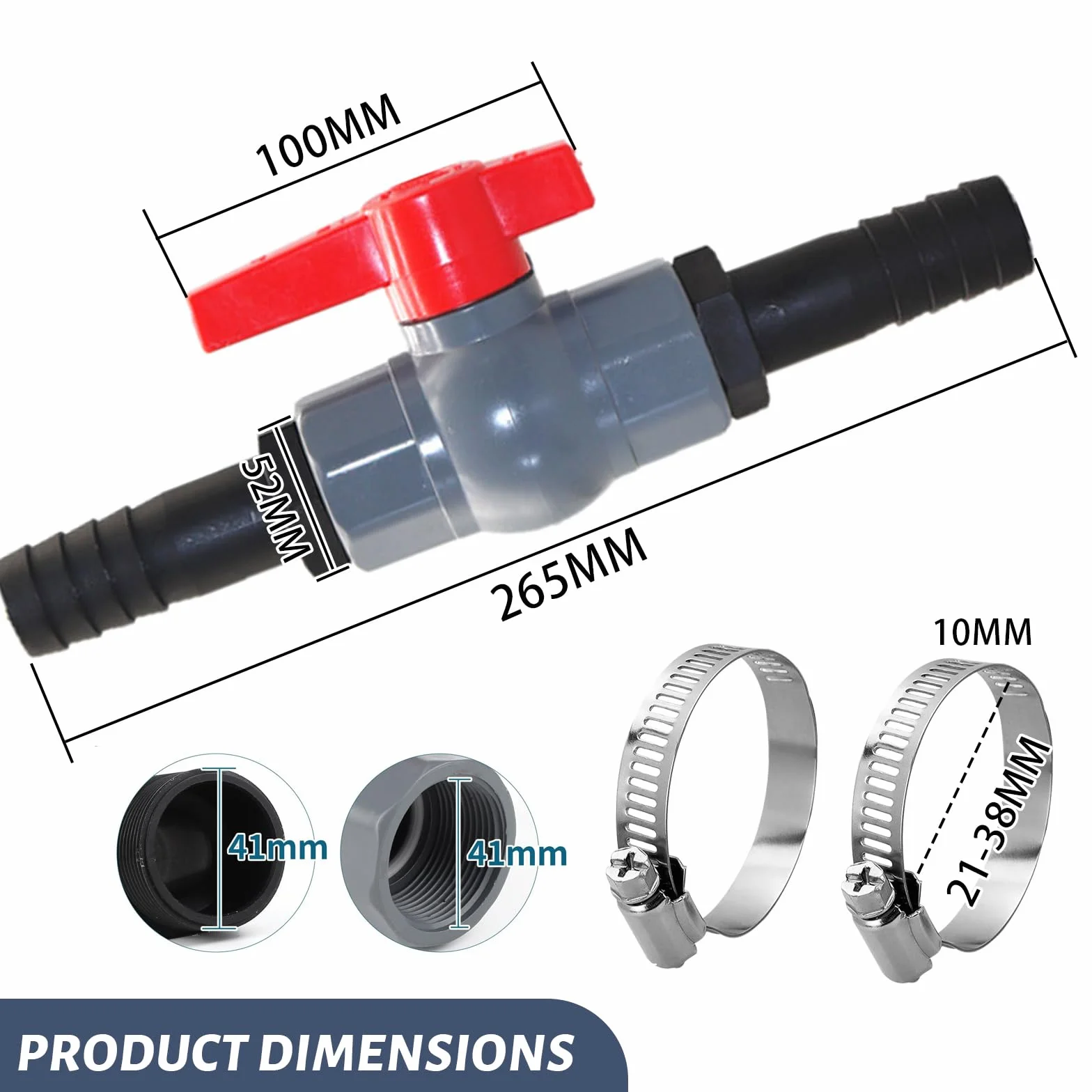 Zawór kulowy PVC 1 1/4" (40 mm) gwint wewnętrzny z przyłączem węża 2 tuleje 32 mm