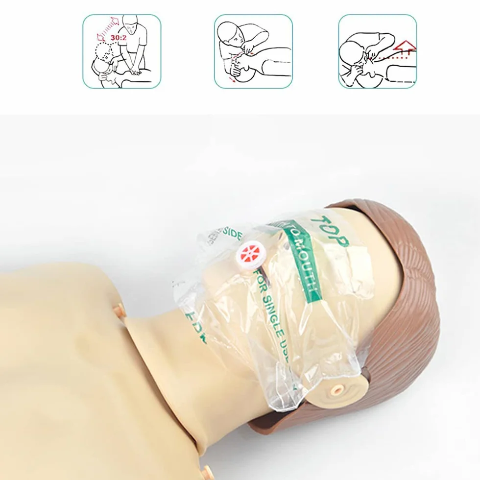 Zestaw 50 masek CPR, jednorazowa tarcza CPR maska awaryjna breloczek do kluczy, z zaworem jednokierunkowym do pierwszej pomocy lub treningu AED
