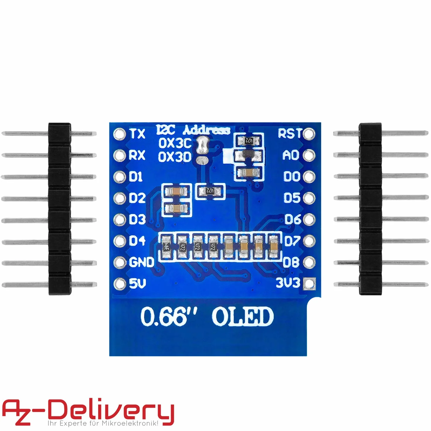 AZDelivery 5 x 0,66 cala osłona wyświetlacza ssd1306 OLED I2C 64x48 pikseli moduł wyświetlacza I2C HW-699 z białymi znakami kompatybilny z D1 Mini, w tym E-Book!