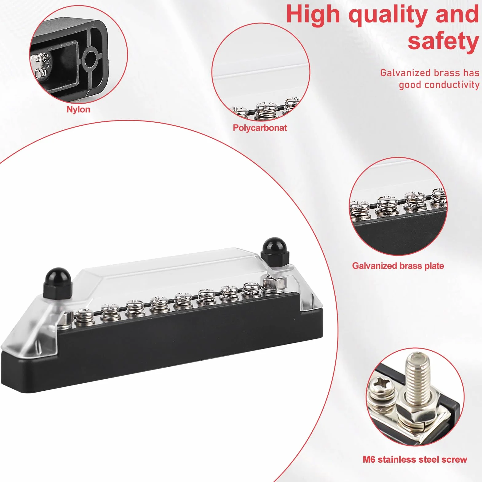 2 sztuki szyn zbiorczych 12 V-48 V DC, blok rozdzielczy, blok rozdzielający 150 A BusBar Box z 6 x bolcami zaciskowymi M8 i 2 x bolce zaciskowe M6, szyny zbiorcze 150 A, blok rozdzielczy, blok szyn
