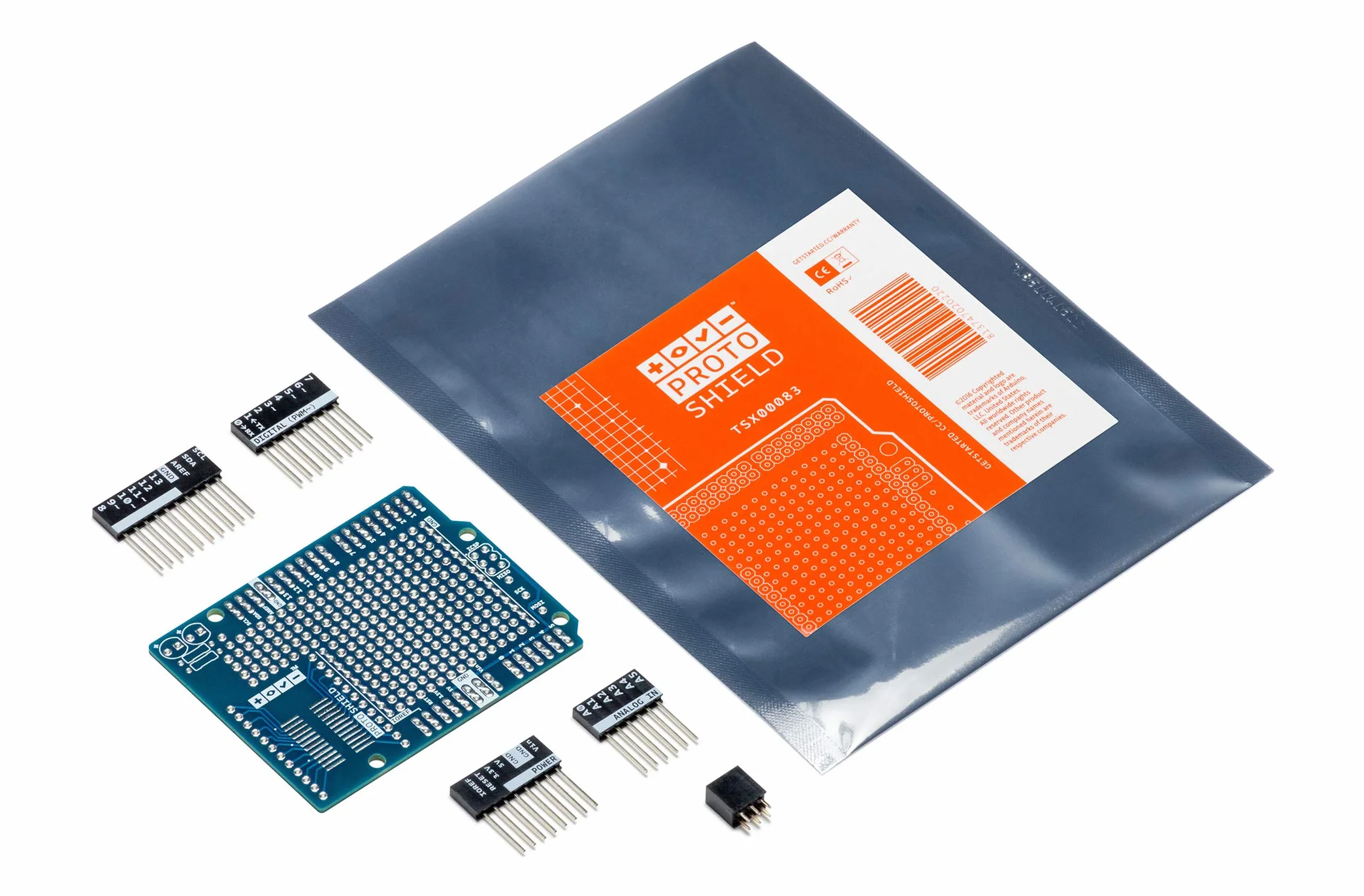 Arduino Proto Shield REV3 UNO Size [TSX00083] – Płytka prototypowa Arduino REV3 w rozmiarze UNO, idealna do łatwego tworzenia prototypów i eksperymentowania z układami elektronicznymi.