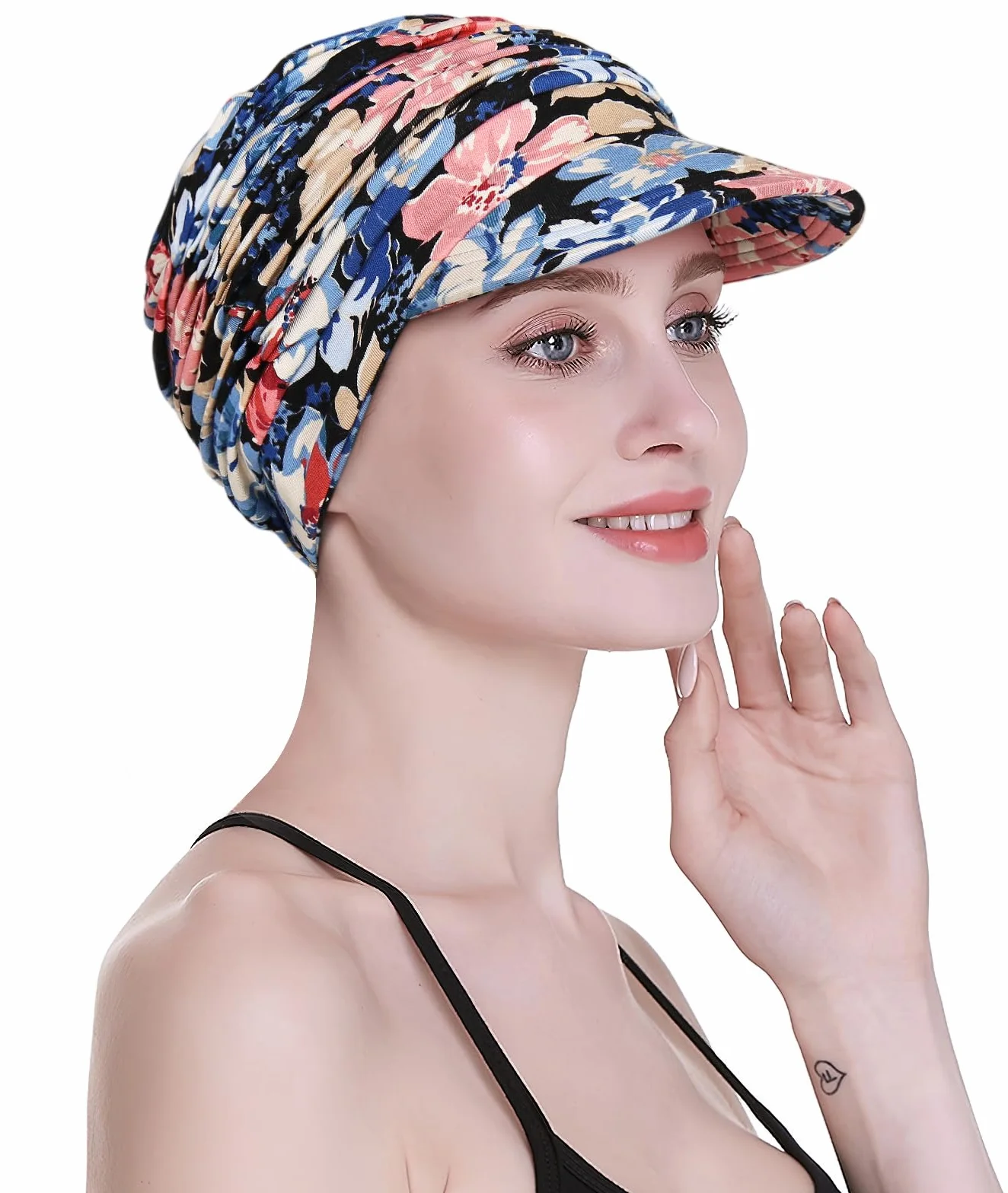 FocusCare Miękka czapka bambusowa dla kobiet po chemioterapii turban na wypadanie włosów, niebieski