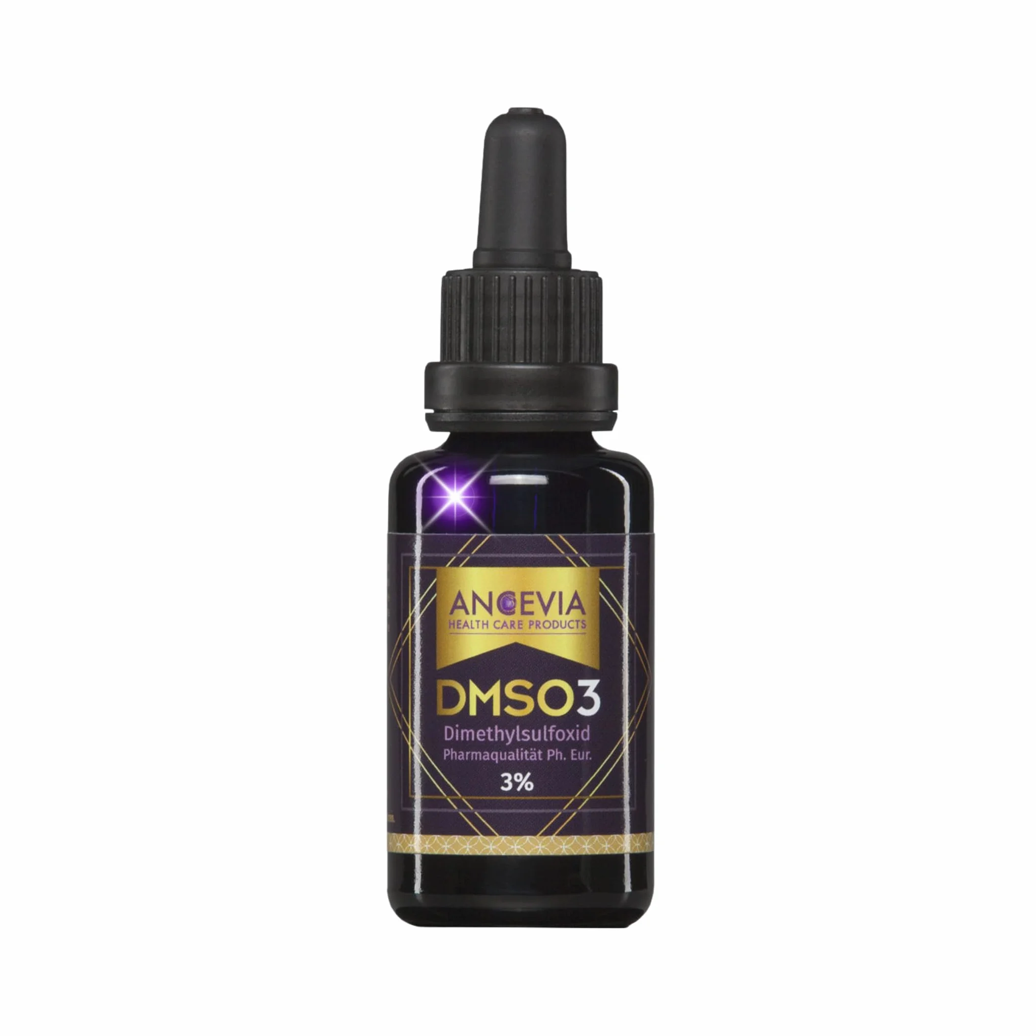 ANCEVIA® DMSO 3% Krople (30ml) - Gotowy do użycia (Bez rozcieńczania) - Wyprodukowano w Niemczech - Dimetylosulfotlenek w szkle MIRON (Ochrona UV) - Czystość Farmaceutyczna