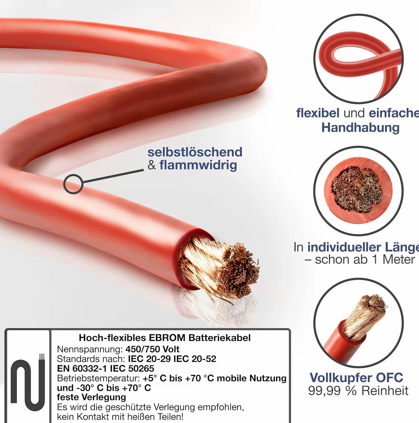 EBROM Kabel do akumulatora Hi Flex 50 mm² czerwony 99,9% miedzi OFC