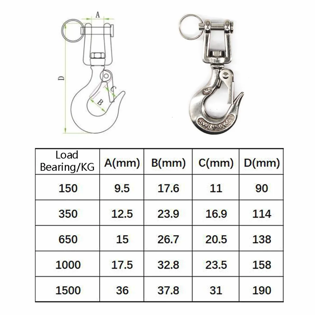 304 stal nierdzewna obrotowy hak do podnoszenia oczu 3/16" 150 kg 2 szt.