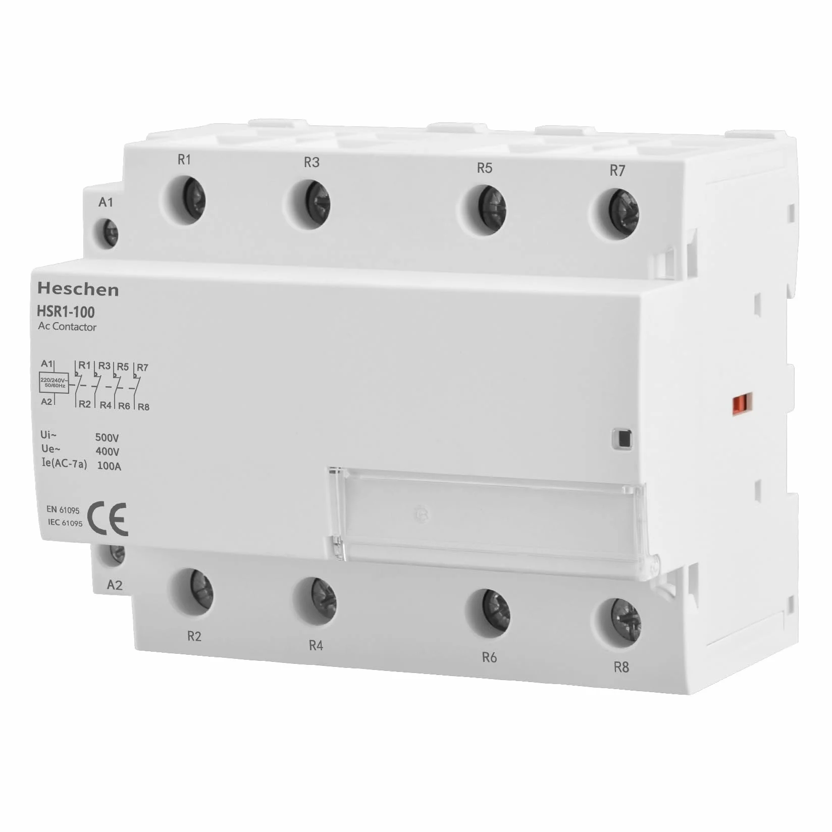 Heschen Domowy stycznik prądu zmiennego, HSR1-100, Ie 100A, 4-biegunowy, cztery normalne zamknięte, napięcie cewki AC 220 V, 35 mm montaż na szynie DIN