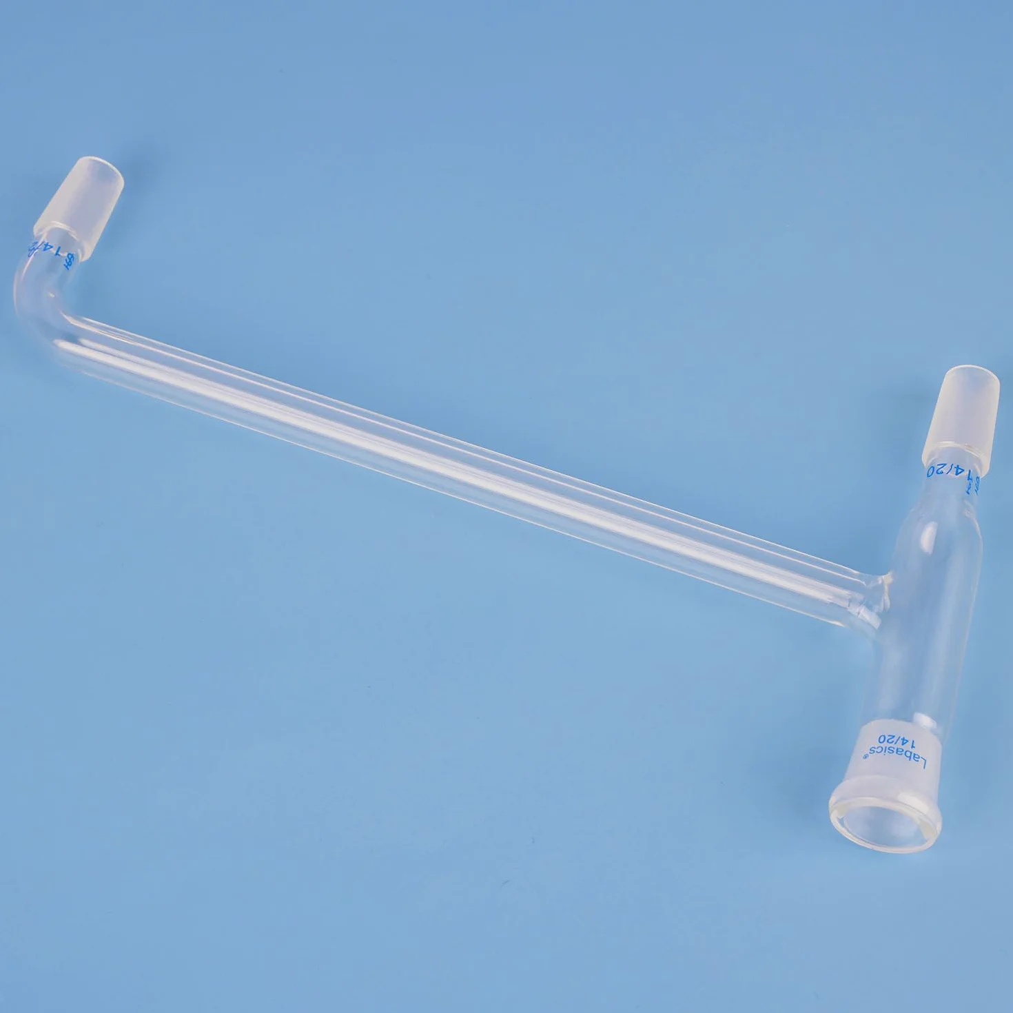 Labasics Szklany adapter do destylacji, szkło borokrzemowe, zakrzywiony 75 stopni, adapter do destylacji, adapter laboratoryjny ze standardowymi połączeniami 14/20 do destylacji