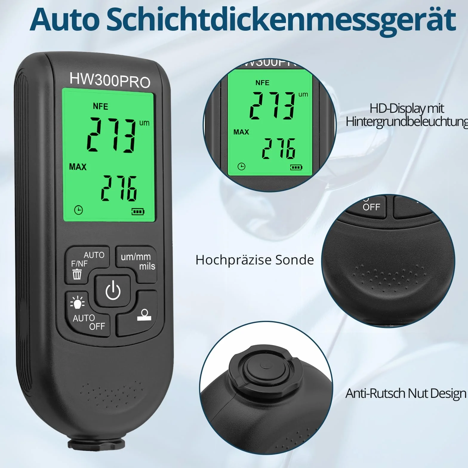 miernik grubości powłoki miernik grubości powłoki lakierniczej miernik farby automatyczny zakres pomiarowy 0 do 2000um z wyświetlaczem LCD Fe i NF