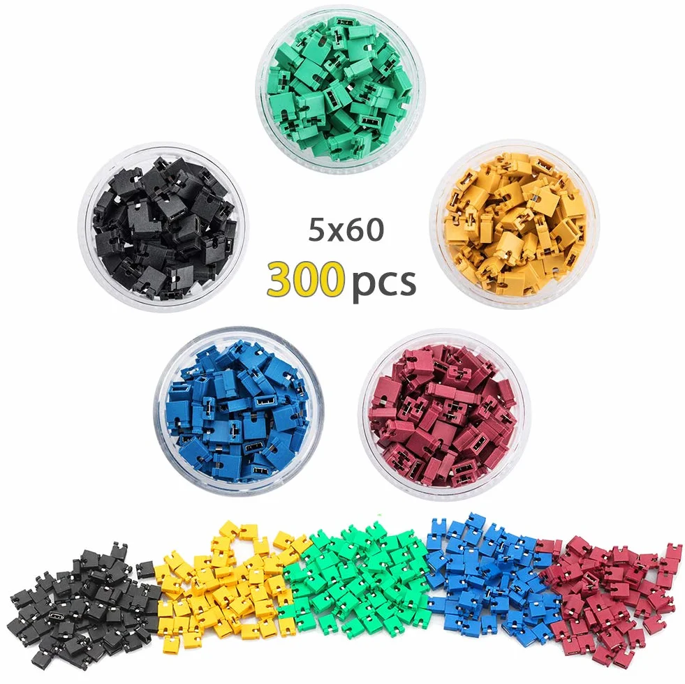Zestaw złączy wtykowych i zaślepek rozruchowych, 300 szt. 2,54 mm zaślepki do komputera + 35 szt. płytki PCB 40-pinowe proste / kątowe / okrągłe pojedyncze/dwurzędowe męskie żeńskie złącza