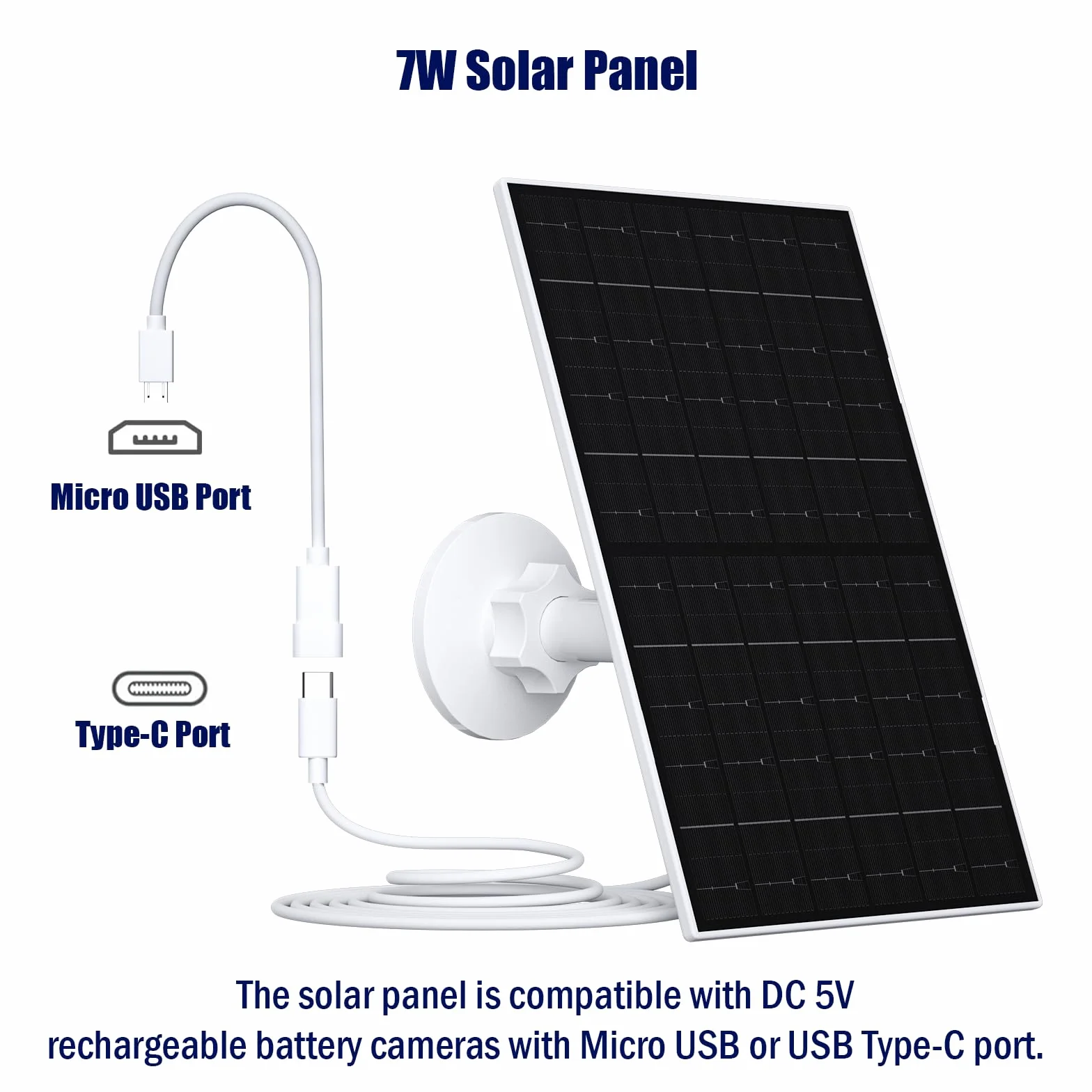 Panel słoneczny 7 W do kamery Eufy – kompatybilny z EufyCam 2C/2C Pro/2/2 Pro/E/E20/E40/L20/L40 – wodoszczelność IP66, kabel USB-C 3 m i uchwytem 360°