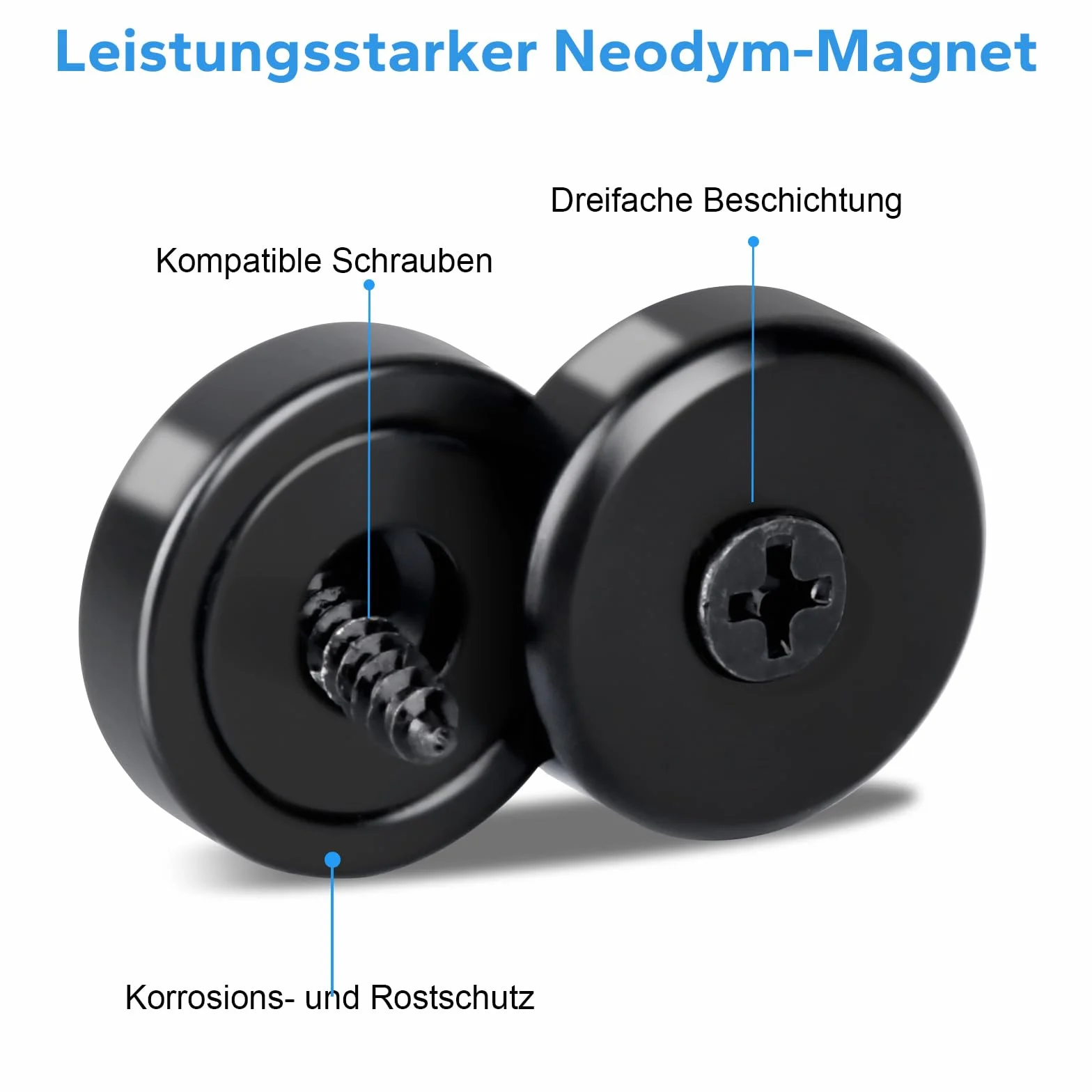 Magnes neodymowy 20 mm, bardzo mocny, z otworem 10 kg, silne garnkowe magnesy do przykręcania, do wyposażenia warsztatu, 8 sztuk, czarne