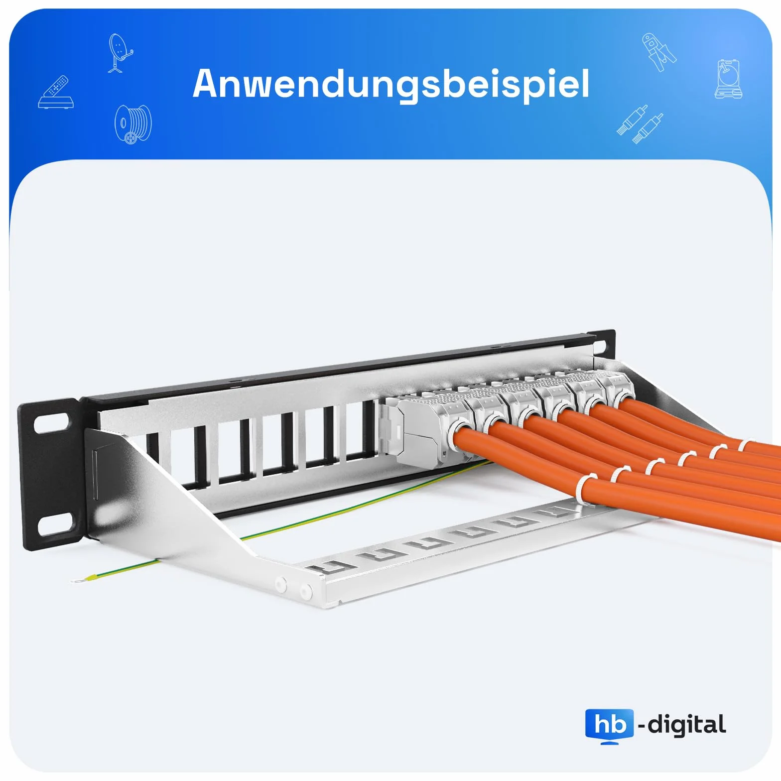 HB-DIGITAL 12-portowy panel krosowy modułowy do modułów Keystone ekranowany czarny 1HE montaż w stelażu TIA568A kabel TIA568B