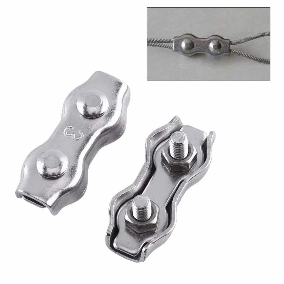 12 sztuk linek kablowych ze stali nierdzewnej, 2 mm zaciski kablowe, klipsy do linki drucianej M3, klips do linki drucianej, trwałe uchwyty zaciskowe ze stali nierdzewnej do liny, drutu, kabla