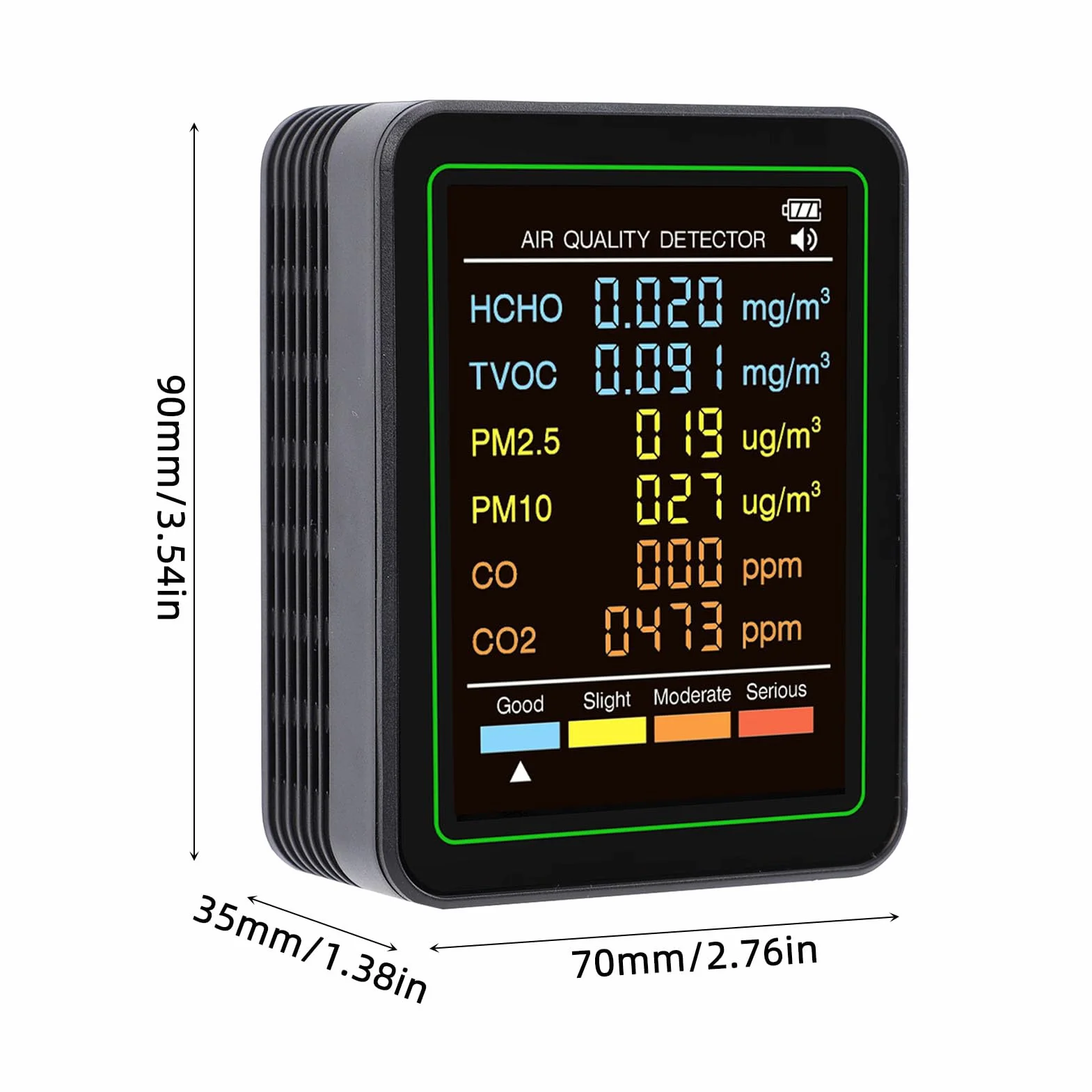 Elprico Monitor Jakości Powietrza 6 w 1, Wewnętrzny Detektor CO2 i Miernik PM2,5 PM10 z Elektrochemicznym Czujnikiem Podczerwieni, Przenośny Tester CO2 HCHO TVOC do Domu
