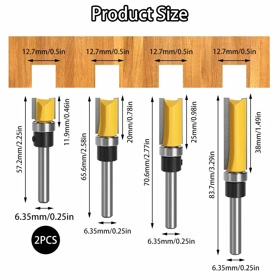 Zestaw frezów do drewna 6,35 mm z węglików spiekanych 57,2 mm 65,6 mm 70,6 mm 83,7 mm