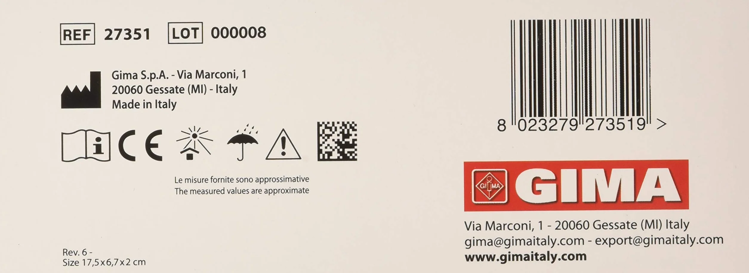 Gima ‎27351 Skoliometr, Biały, 17.5 x 7 x 2 cm
