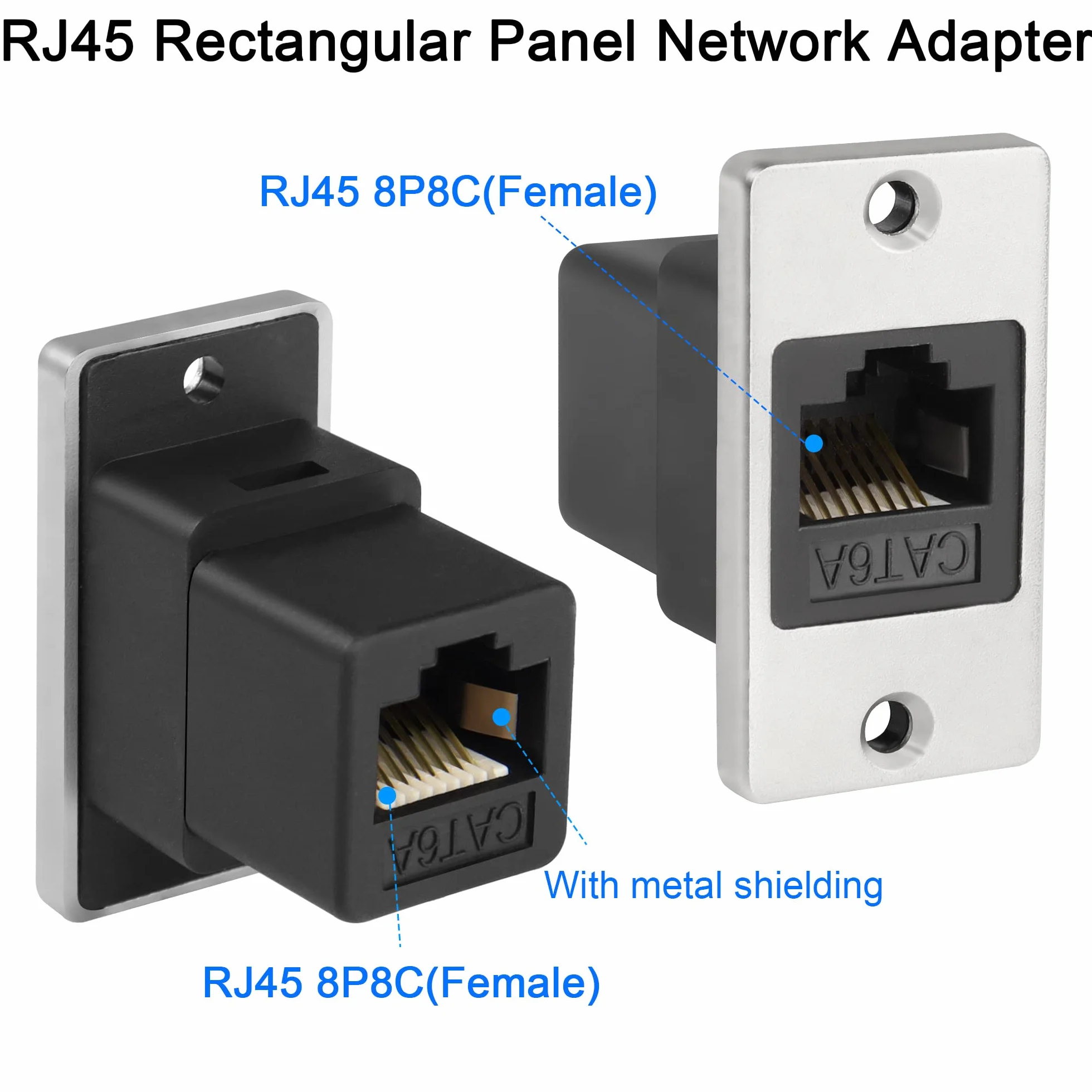 QIANRENON RJ45 Prostokątny panel sieciowy Cat6A żeński na żeński Ethernet złącze do montażu na gniazdku, do ścian urządzeń stacjonarnych