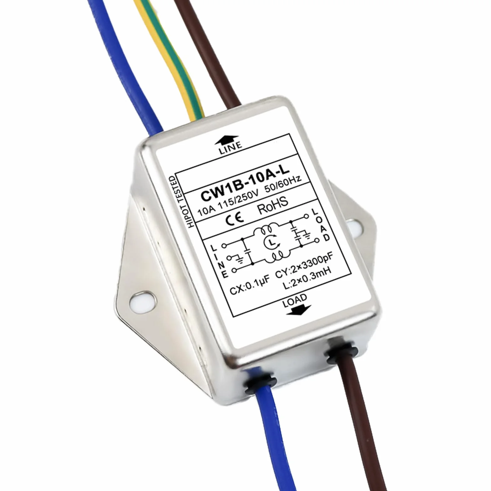 2 filtry EMI, CW1B-10A-L(040), filtr jednofazowy, 250 V, elektromagnetyczny filtr interferencyjny, do tłumienia ciągłych i przerywanych zakłóceń impulsowych